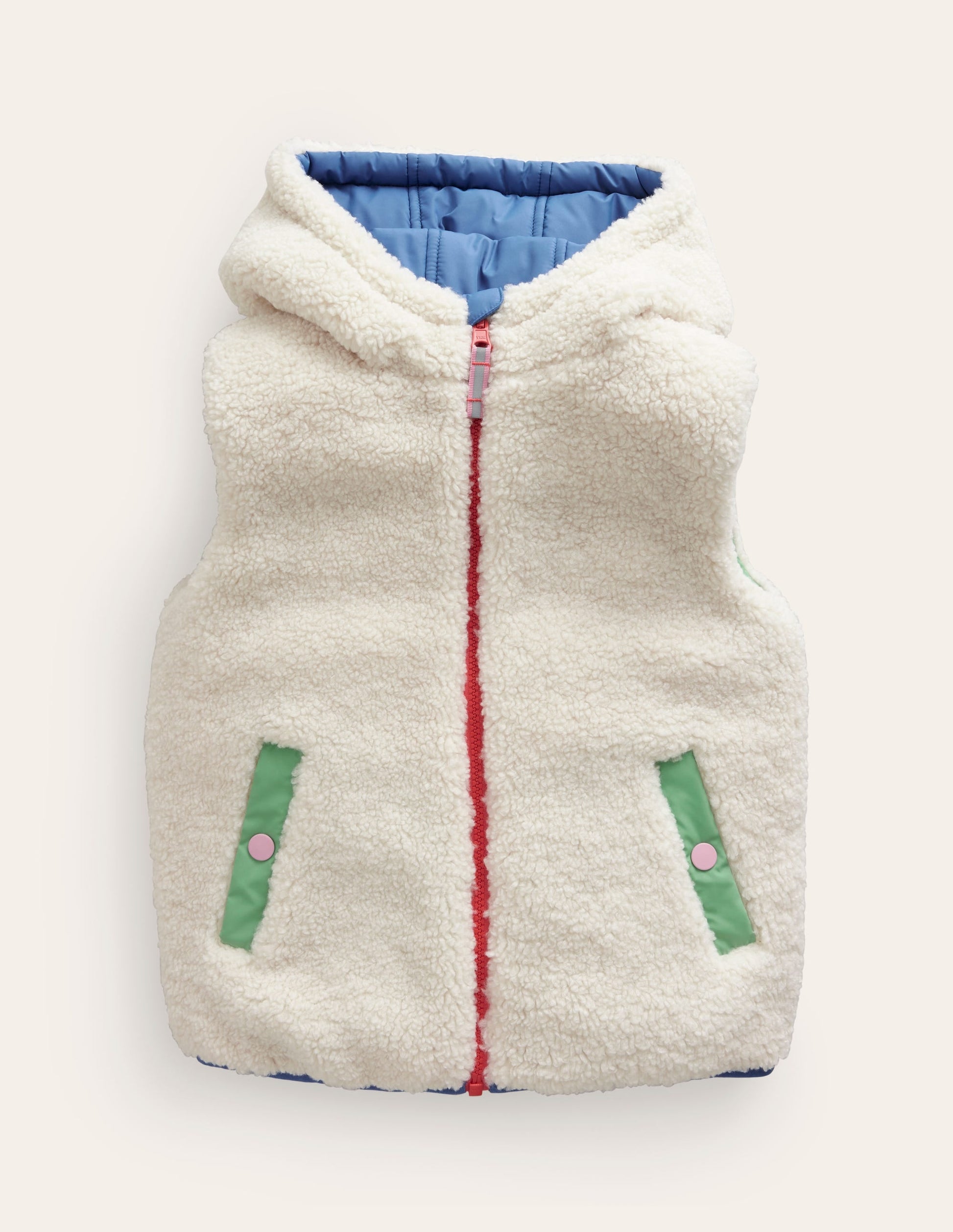 Borg Mix Reversible Gilet-Bubblegum Pink Colourblock-4