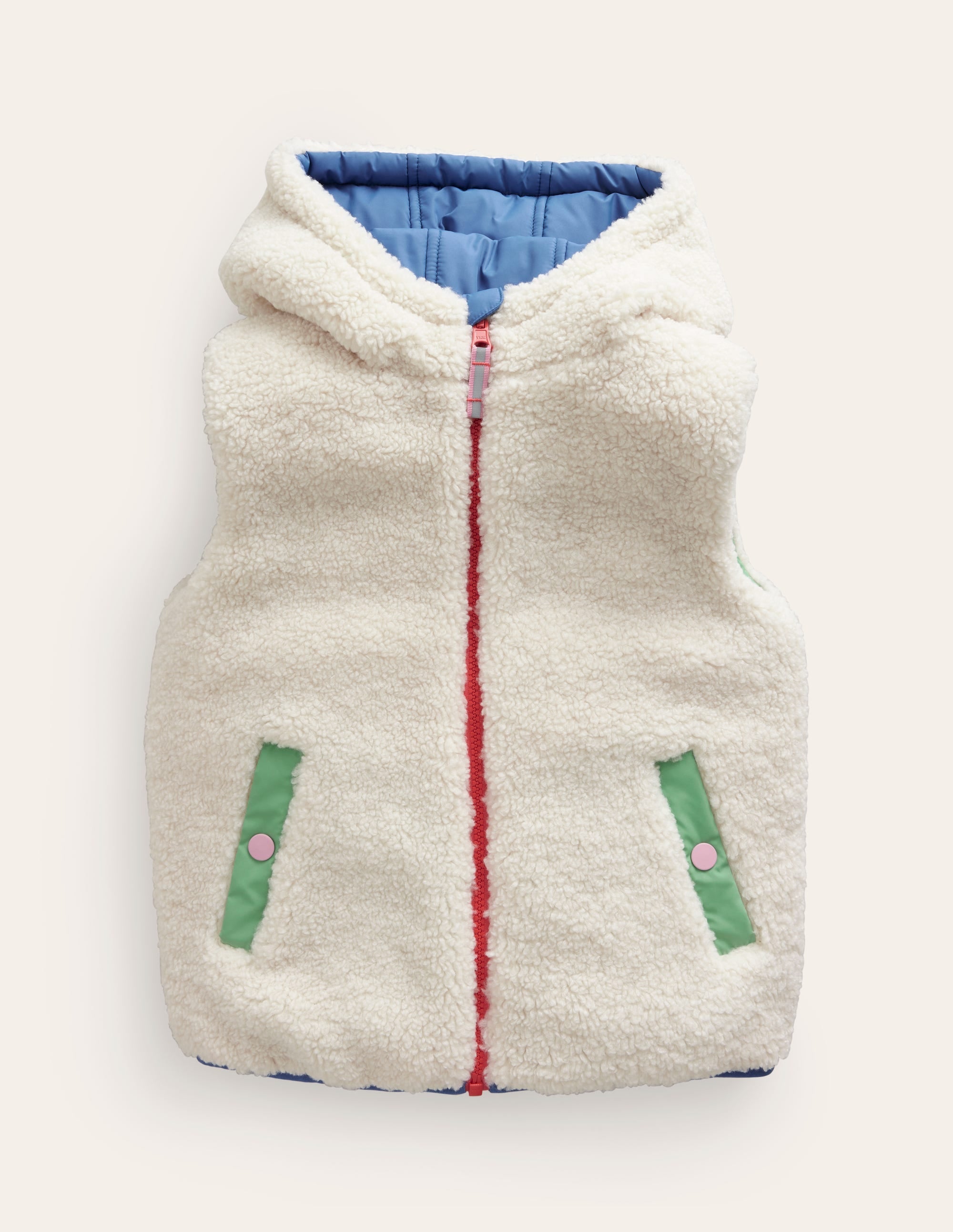 Borg Mix Reversible Gilet-Bubblegum Pink Colourblock - Image 4