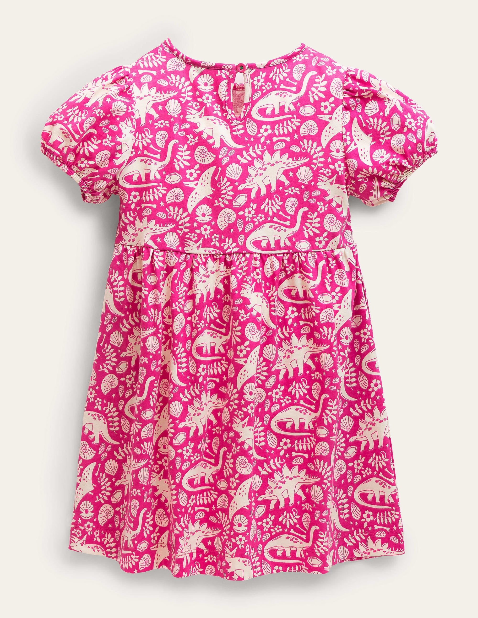 Puff Sleeve Jersey Dress-Tickled Pink Dinosaur Toile - Image 2