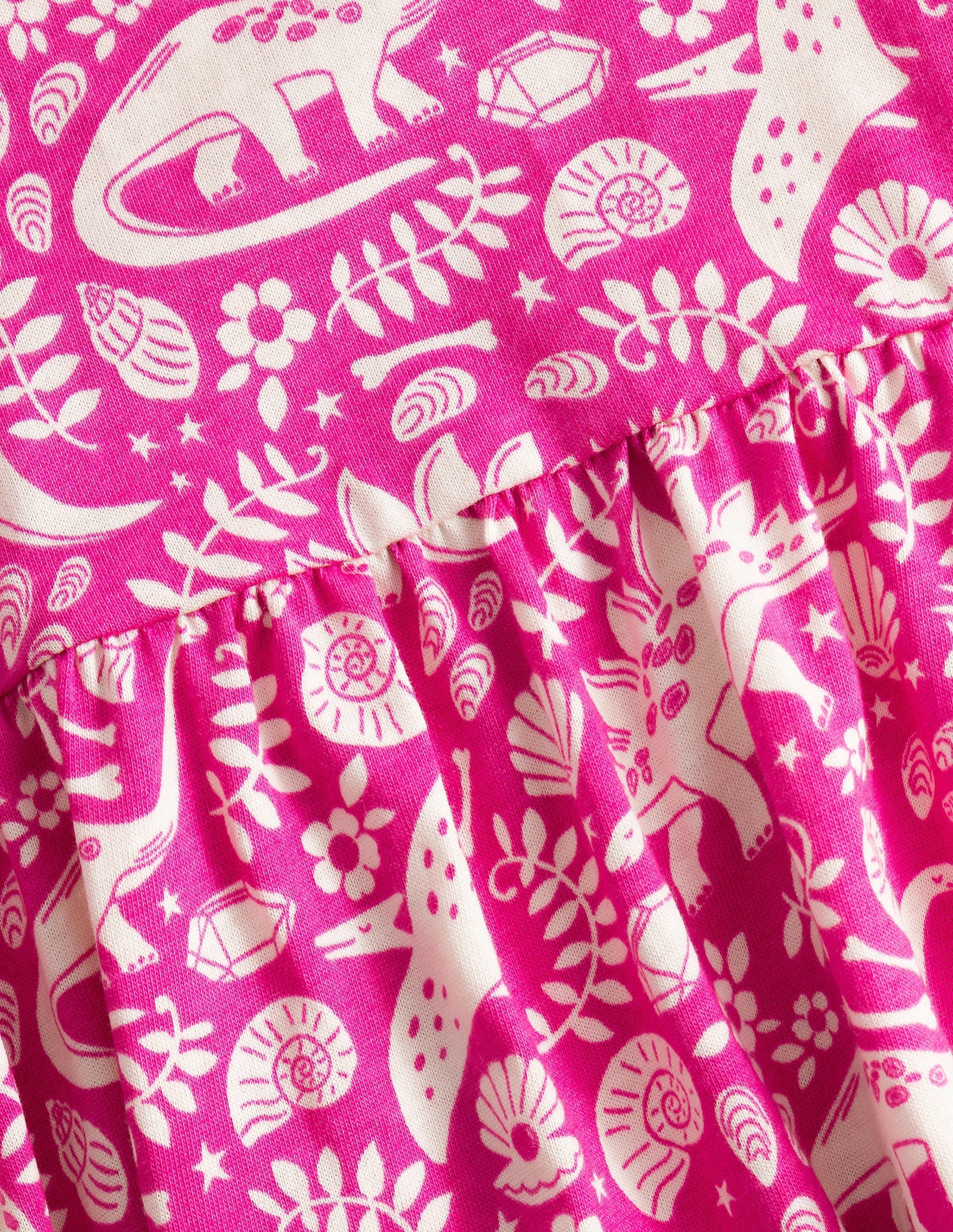 Puff Sleeve Jersey Dress-Tickled Pink Dinosaur Toile - Image 3