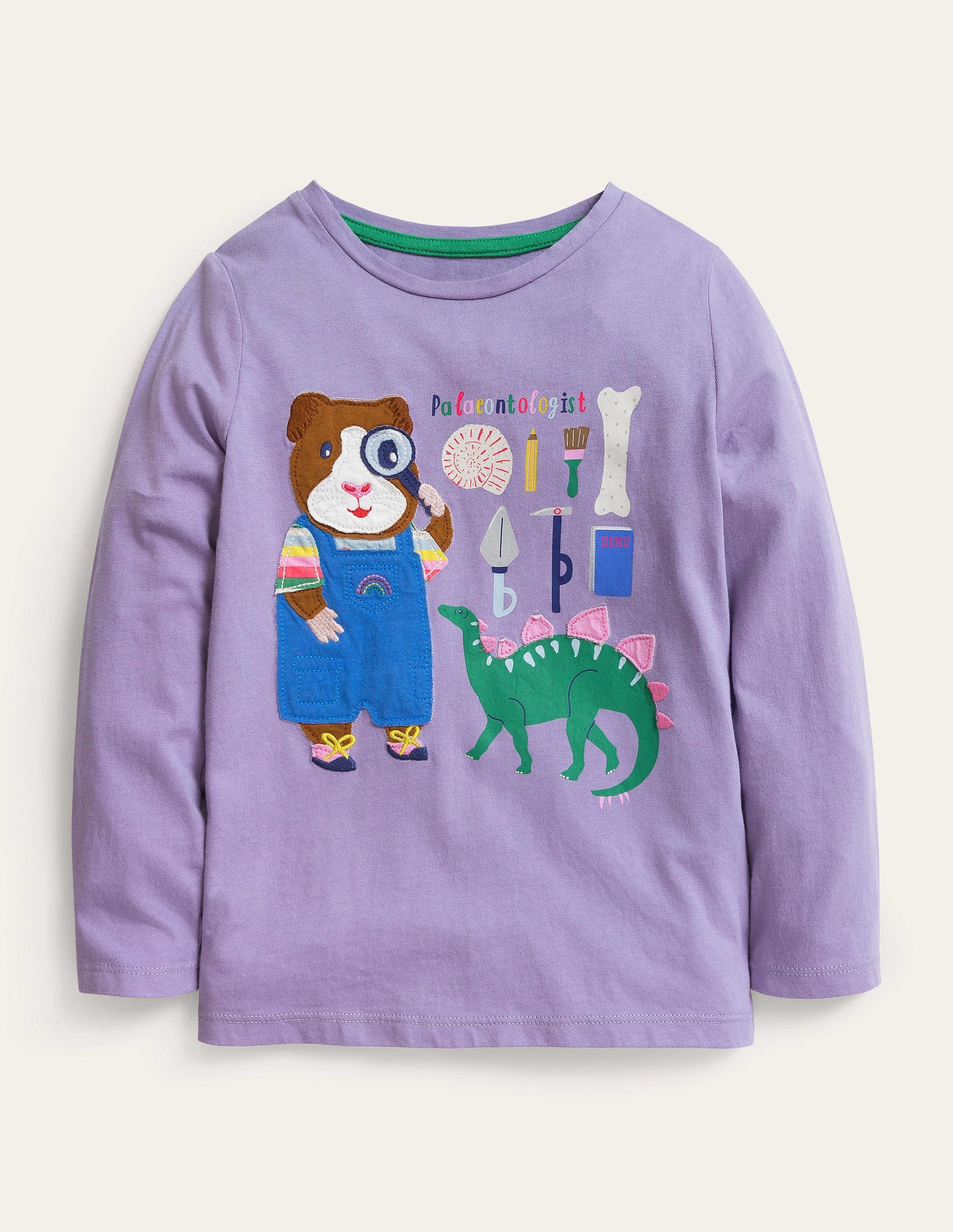 Long-Sleeved Appliqué Top-Lavender Purple Paleontologist - Image 1