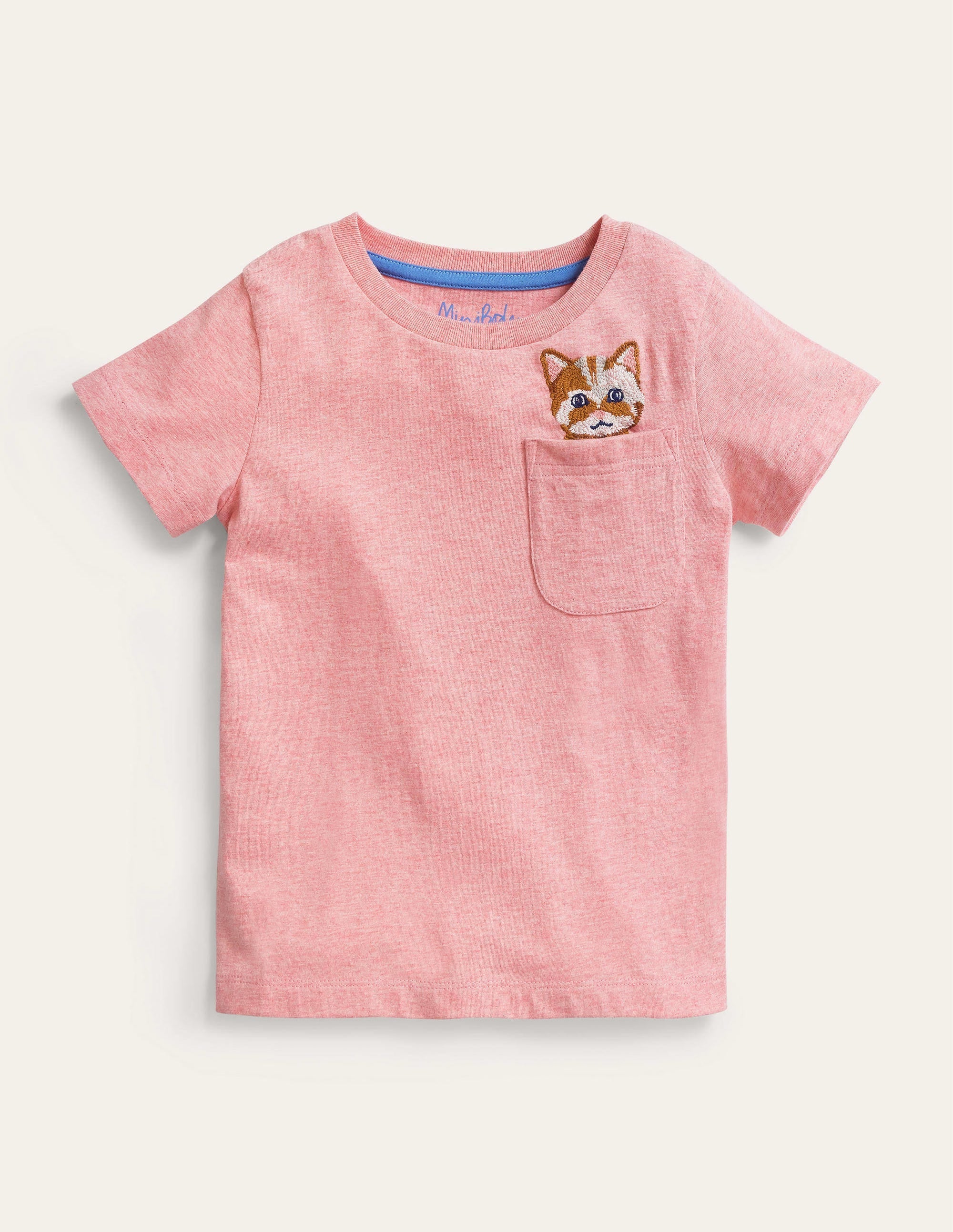 Peeping Pocket T-Shirt-Peach Pink Cat - Image 1