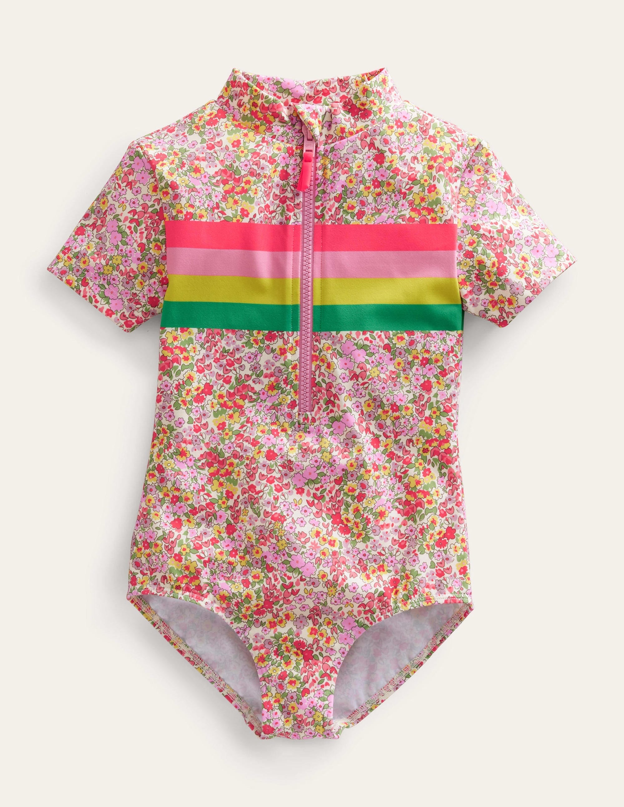 Short-sleeved Swimsuit-Spring Time Floral - Image 1