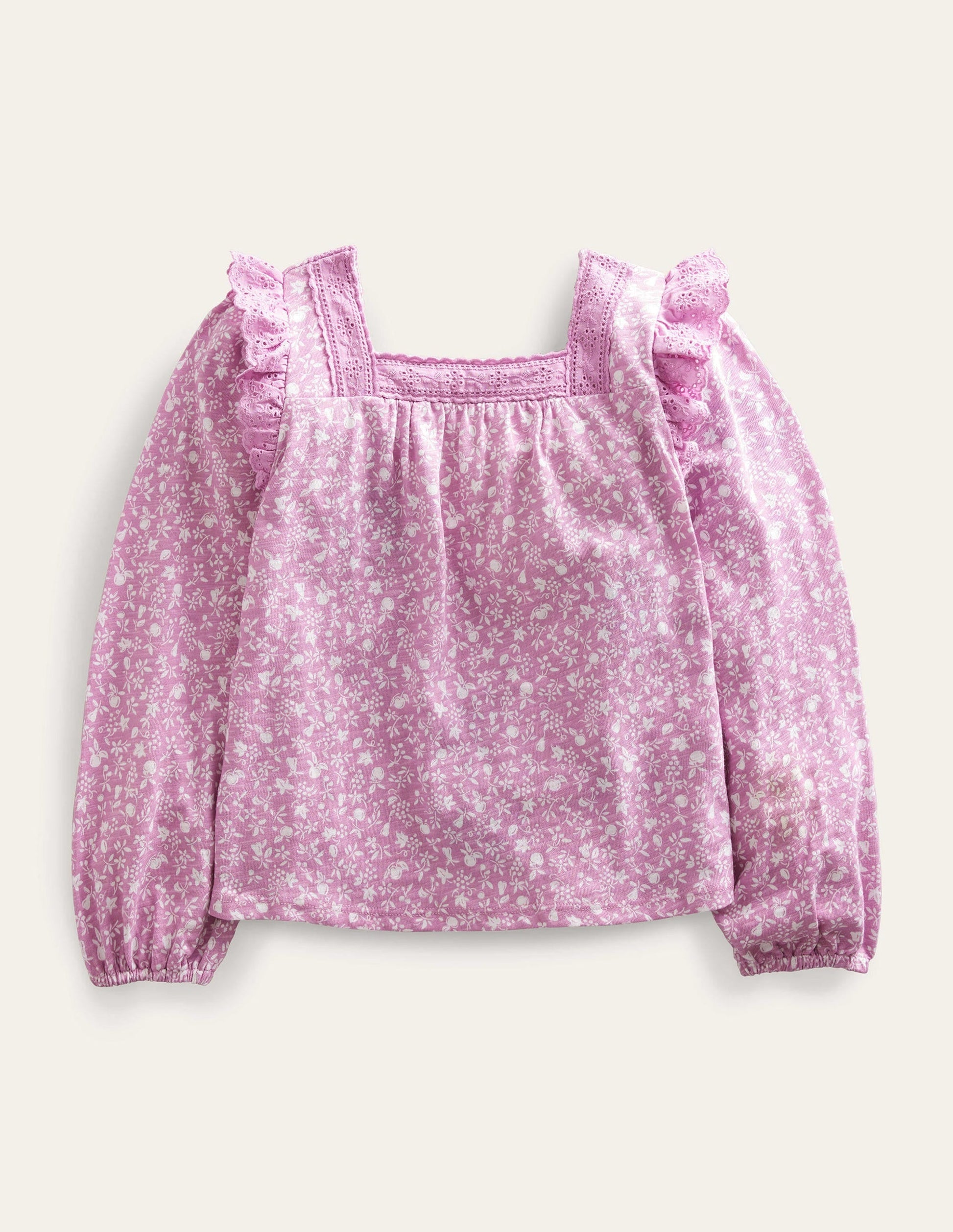 Square Neck Broderie Mix Top-Soft Lavender Floral-1