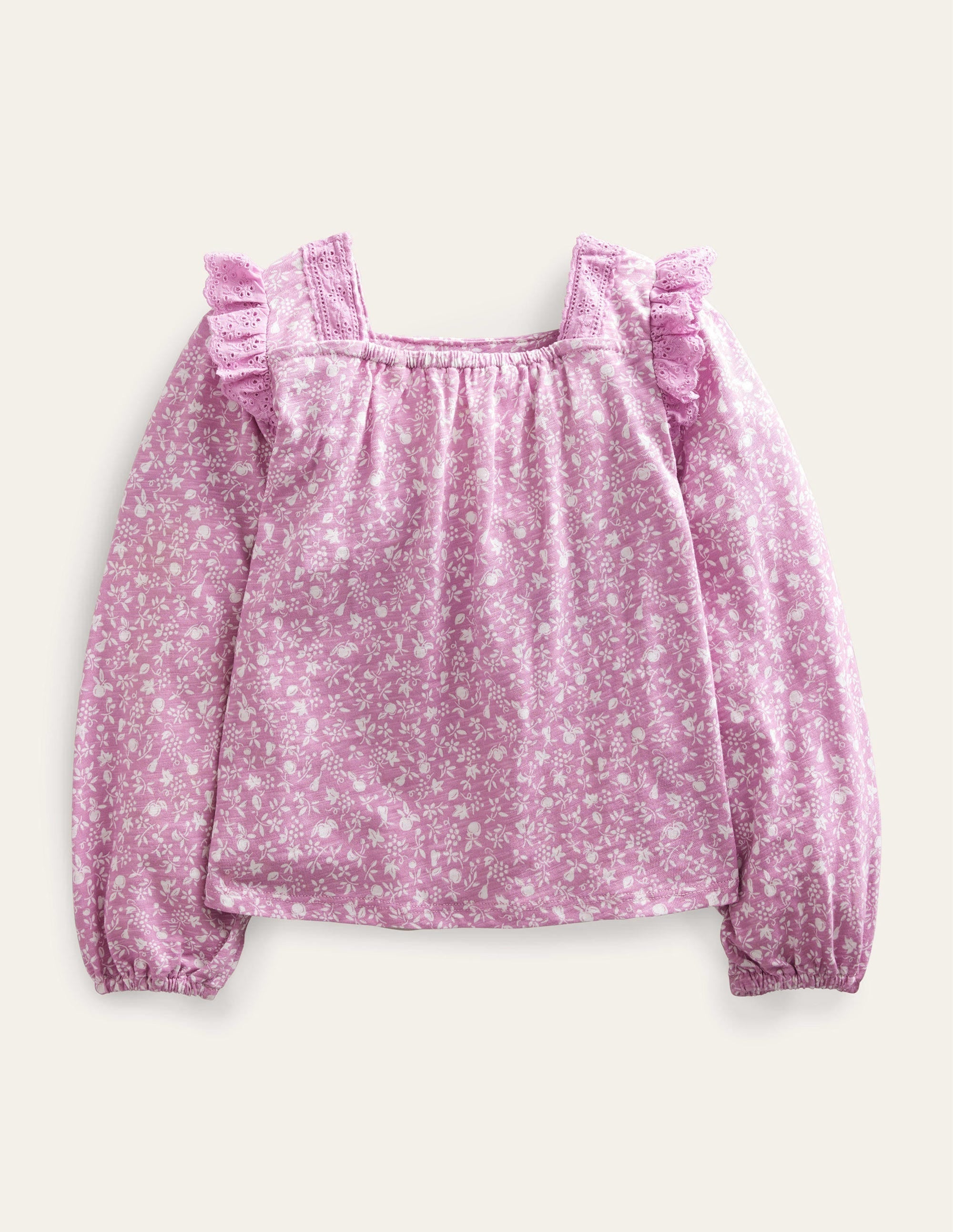 Square Neck Broderie Mix Top-Soft Lavender Floral - Image 2