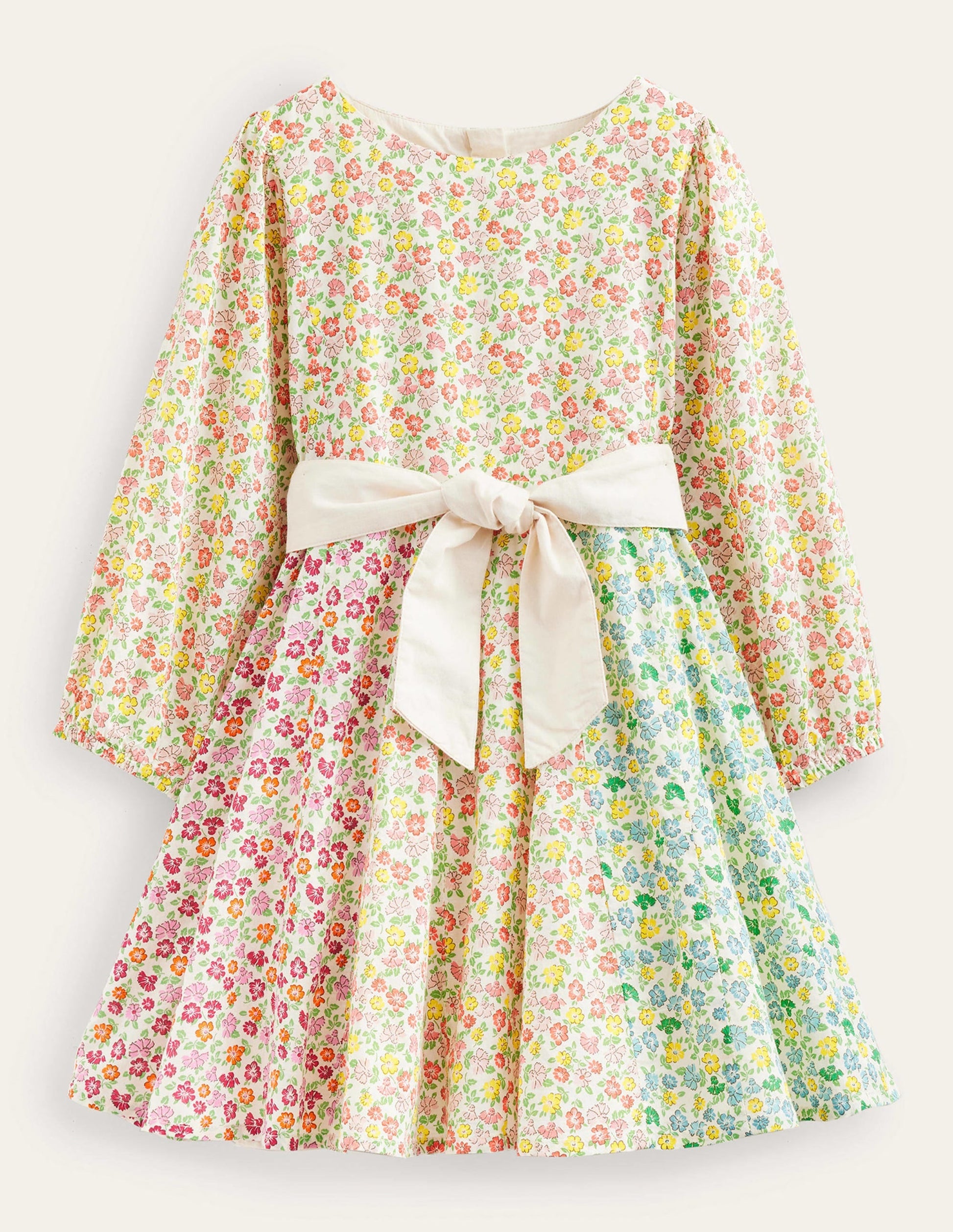 Full Skirt Bow Dress-Rainbow Hotchpotch Floral-1