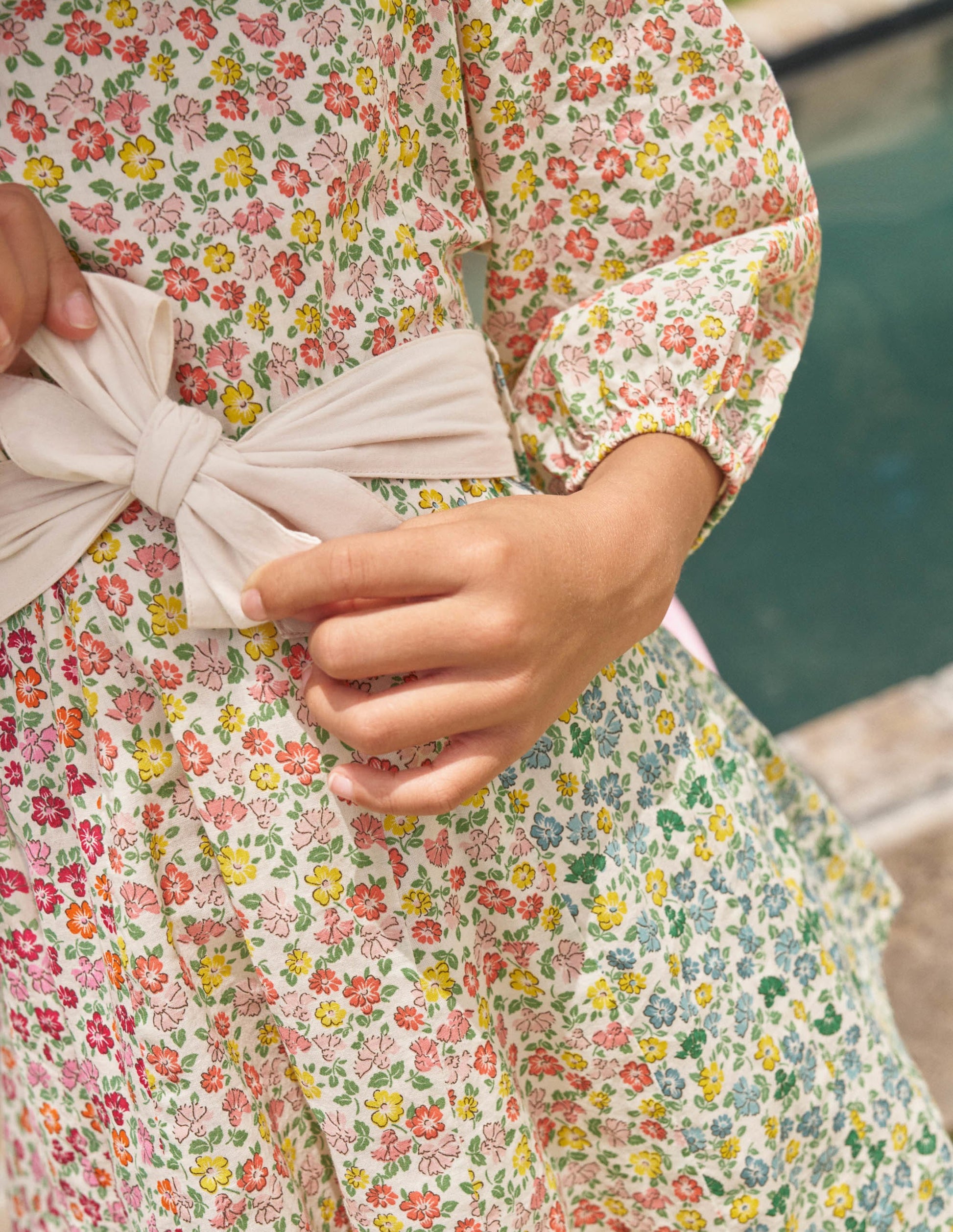 Full Skirt Bow Dress-Rainbow Hotchpotch Floral-6