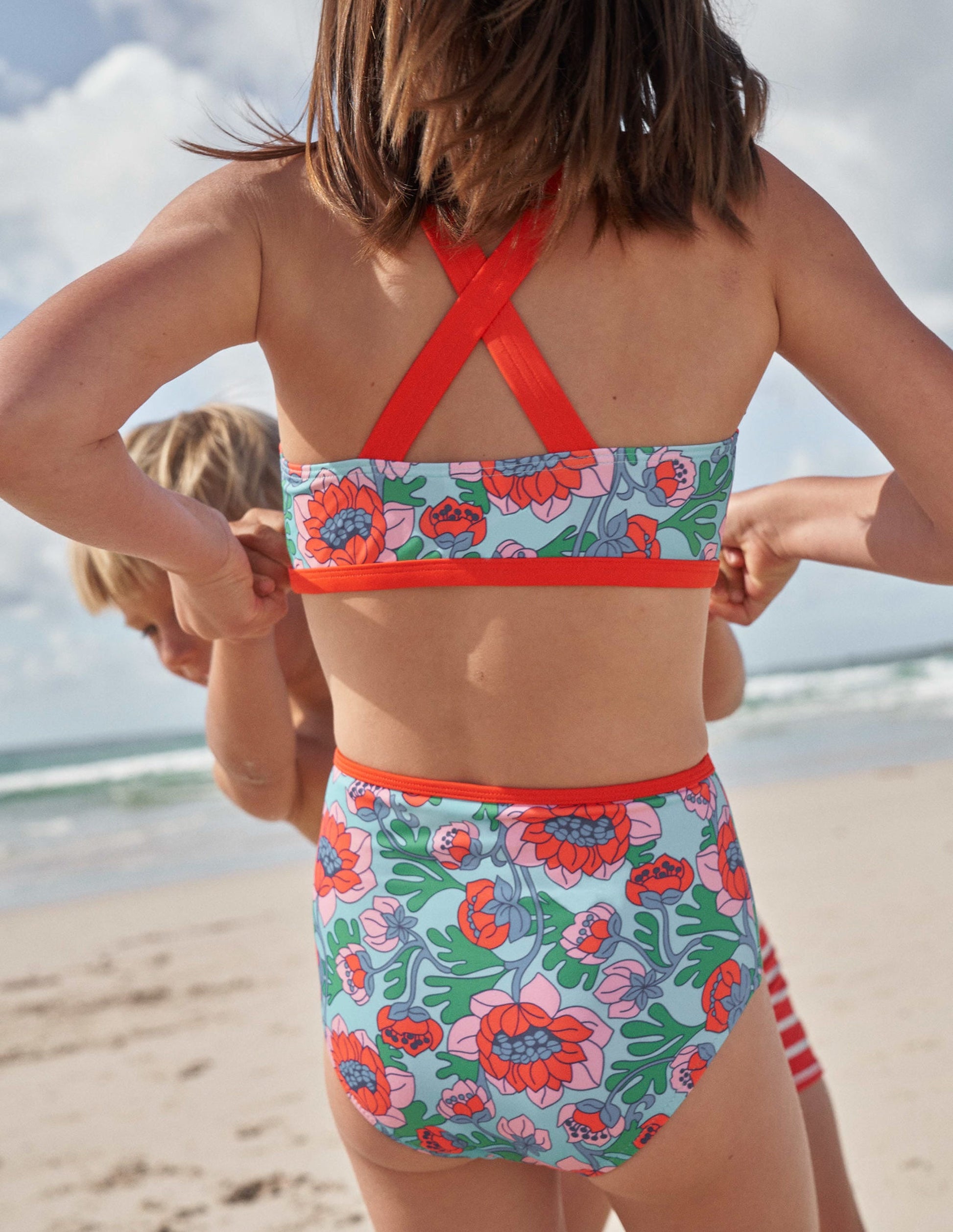 High Waisted Bikini Bottoms-Red Poppy Spring Time Floral-4