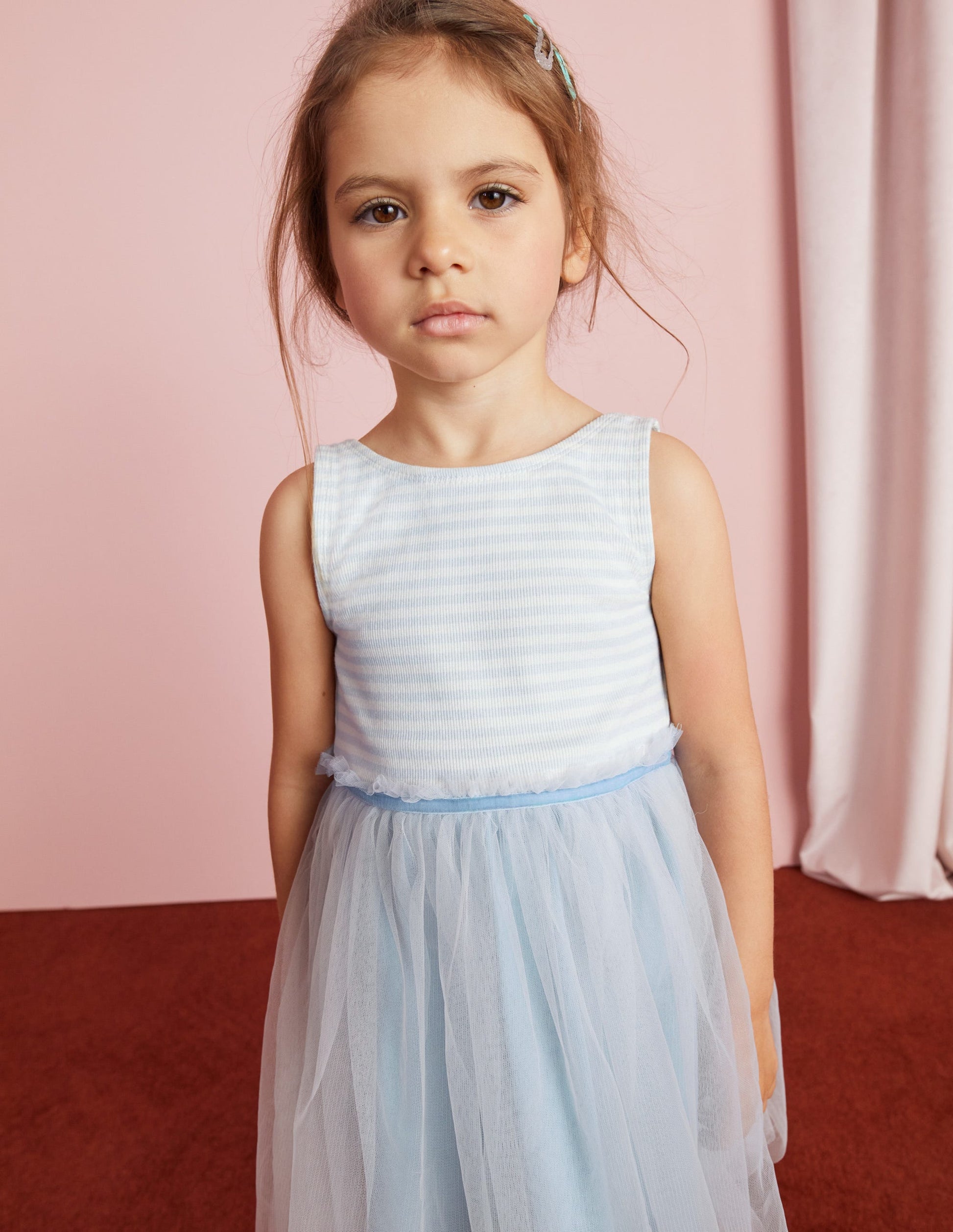 Jersey Tulle Mix Dress-Provence Blue-5