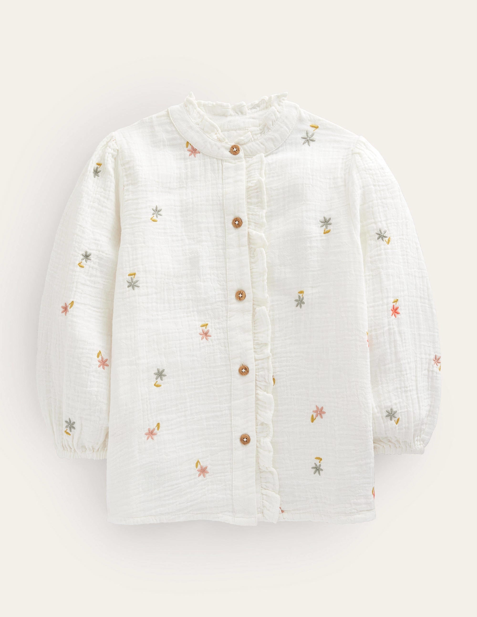 Double Cloth Embroidered Top-Ivory Floral - Image 1