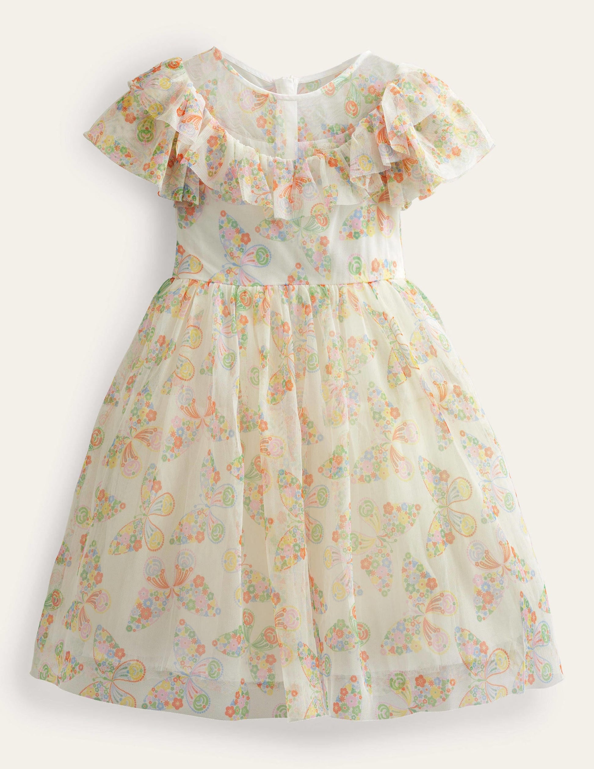 Frilly Tulle Dress-Ivory Multi Butterflies-1