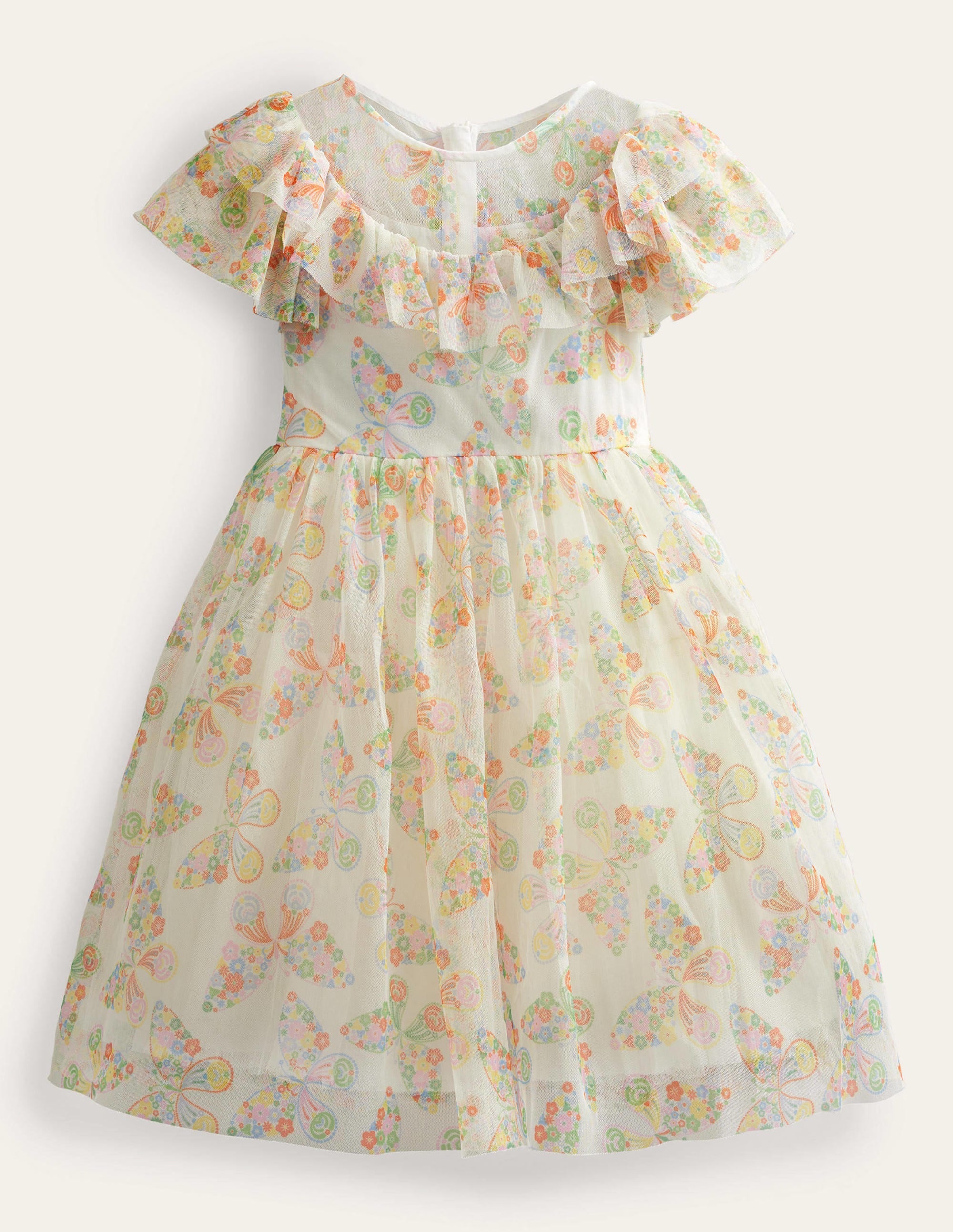 Frilly Tulle Dress-Ivory Multi Butterflies - Image 1