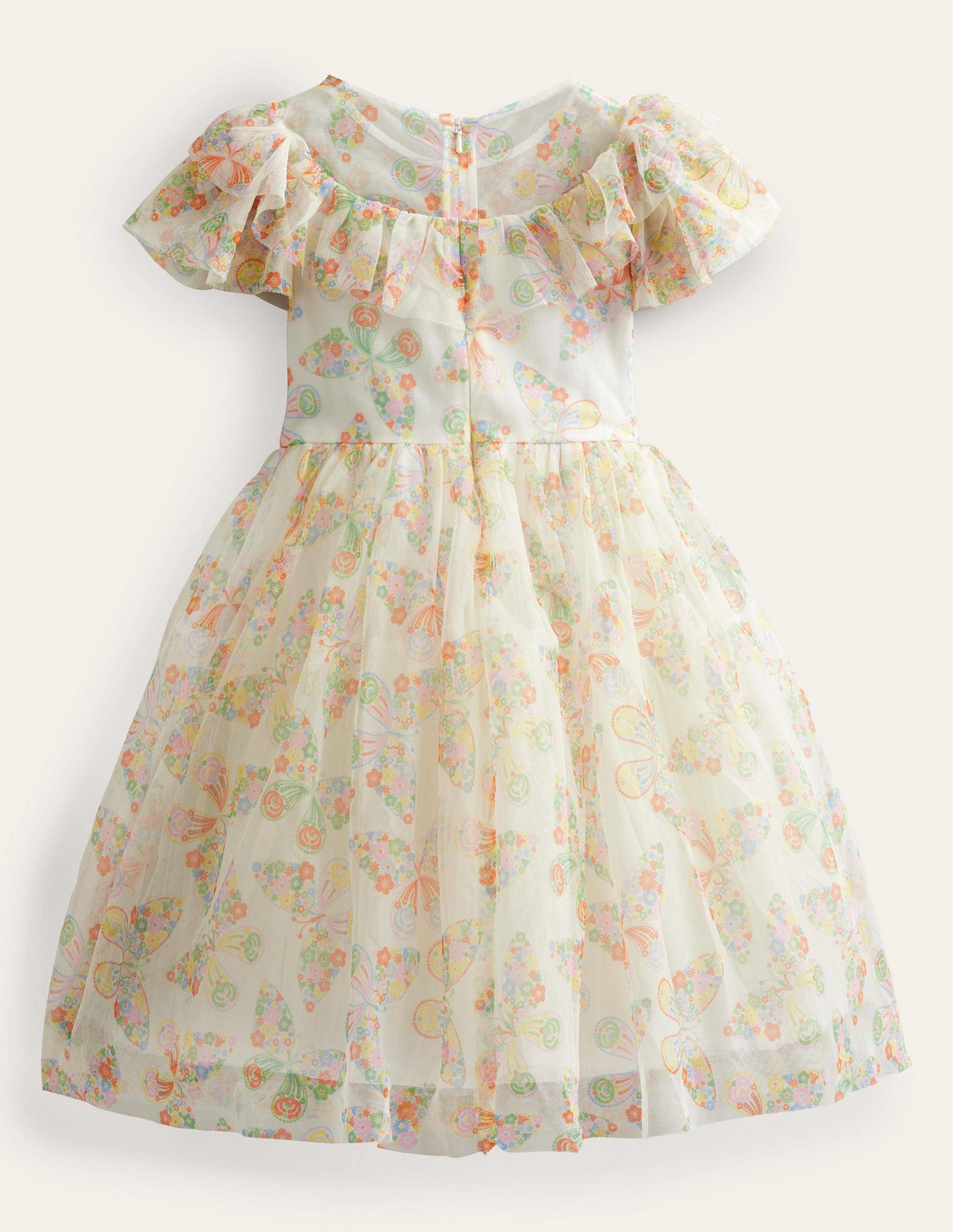 Frilly Tulle Dress-Ivory Multi Butterflies-2