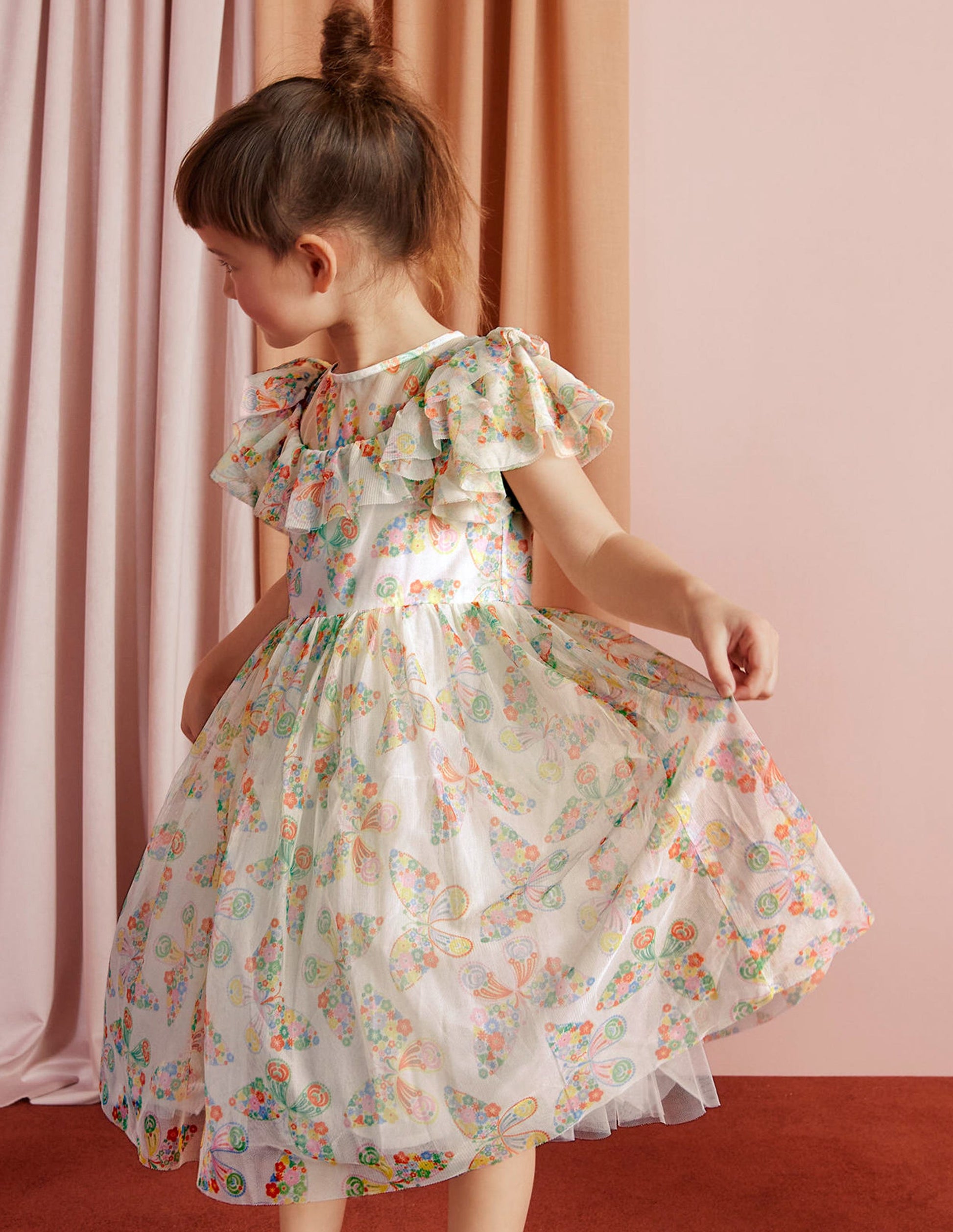 Frilly Tulle Dress-Ivory Multi Butterflies-6