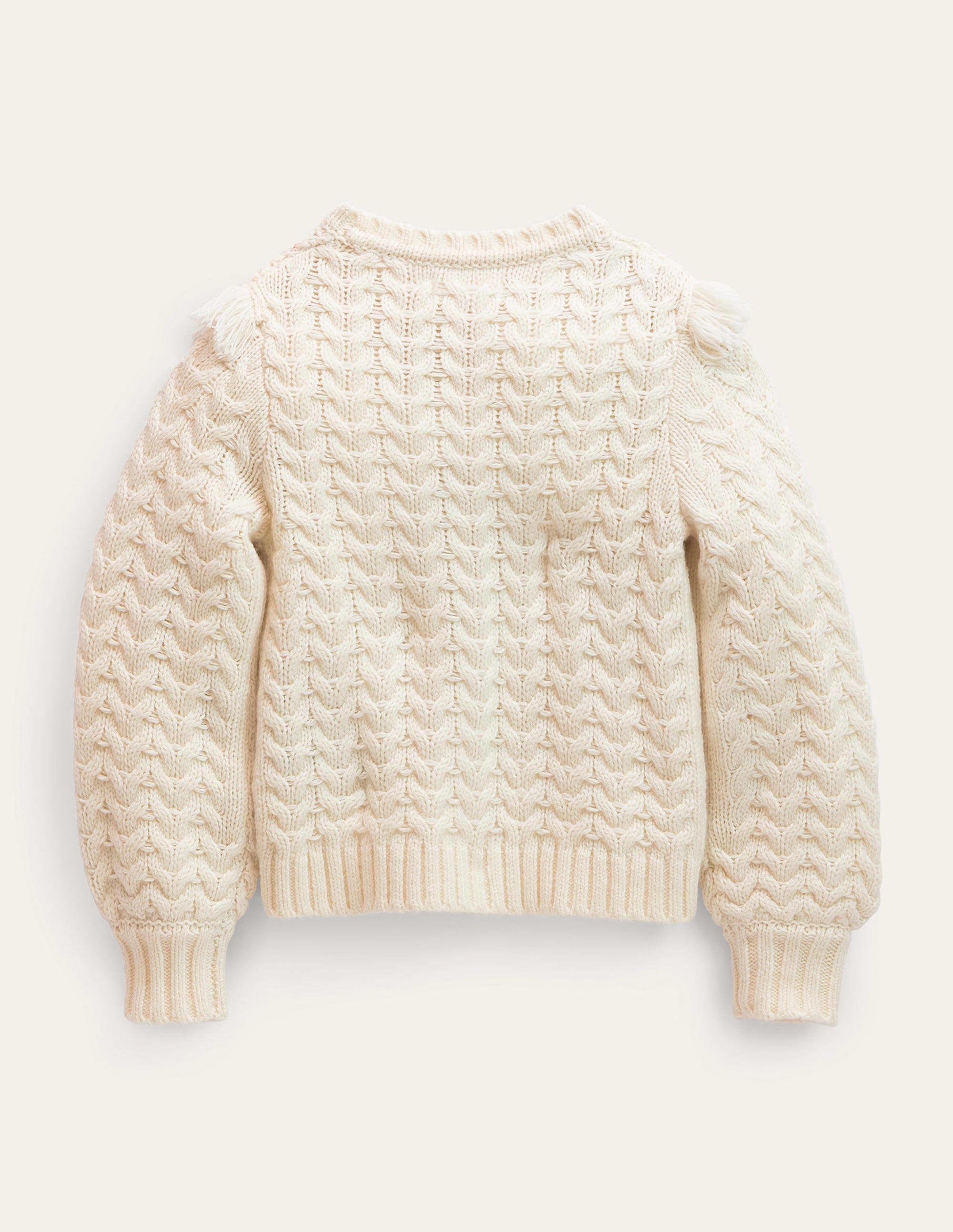 Tassle Yoke Cable Cardigan-Ecru Marl - Image 2