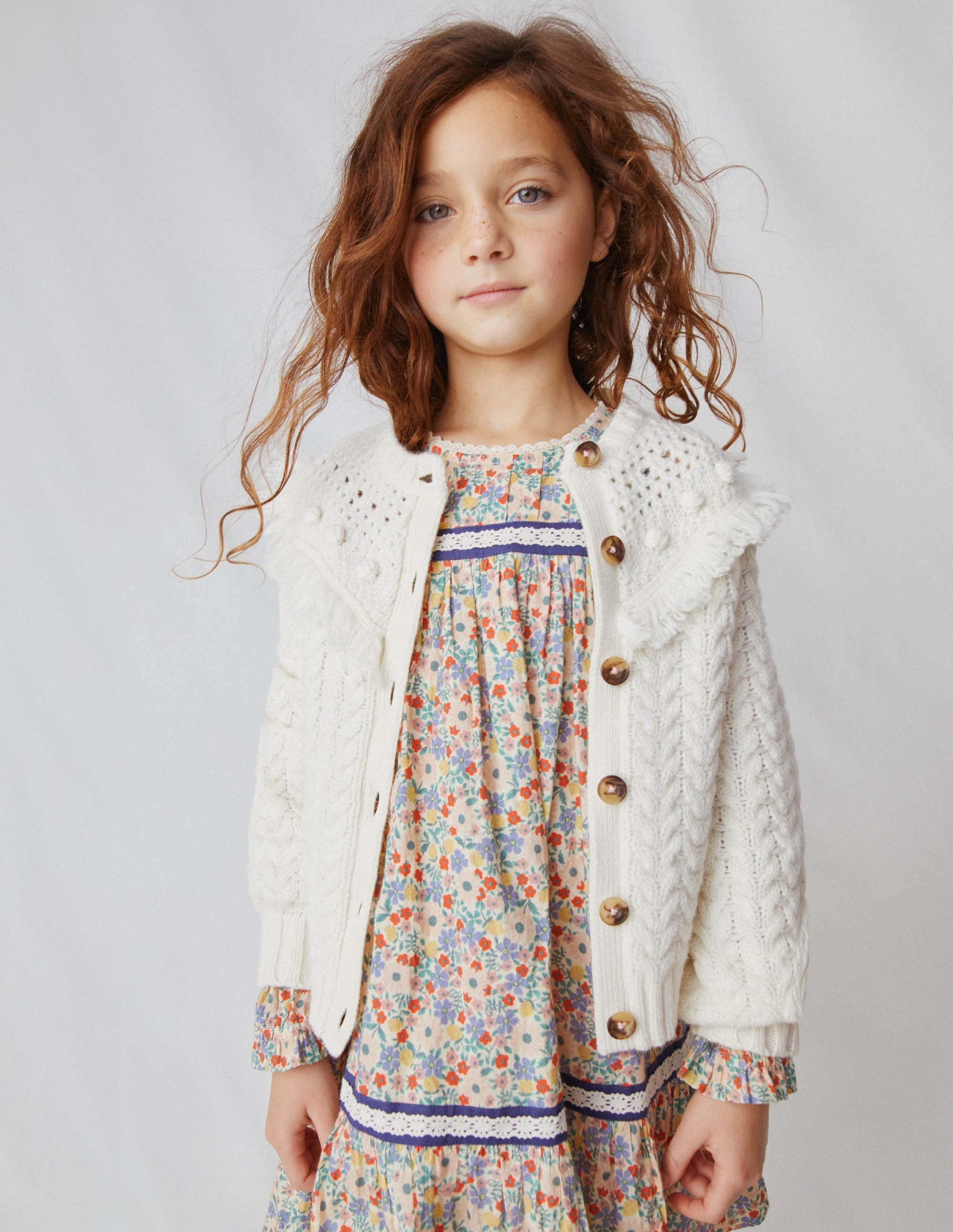 Tassle Yoke Cable Cardigan-Ecru Marl - Image 4
