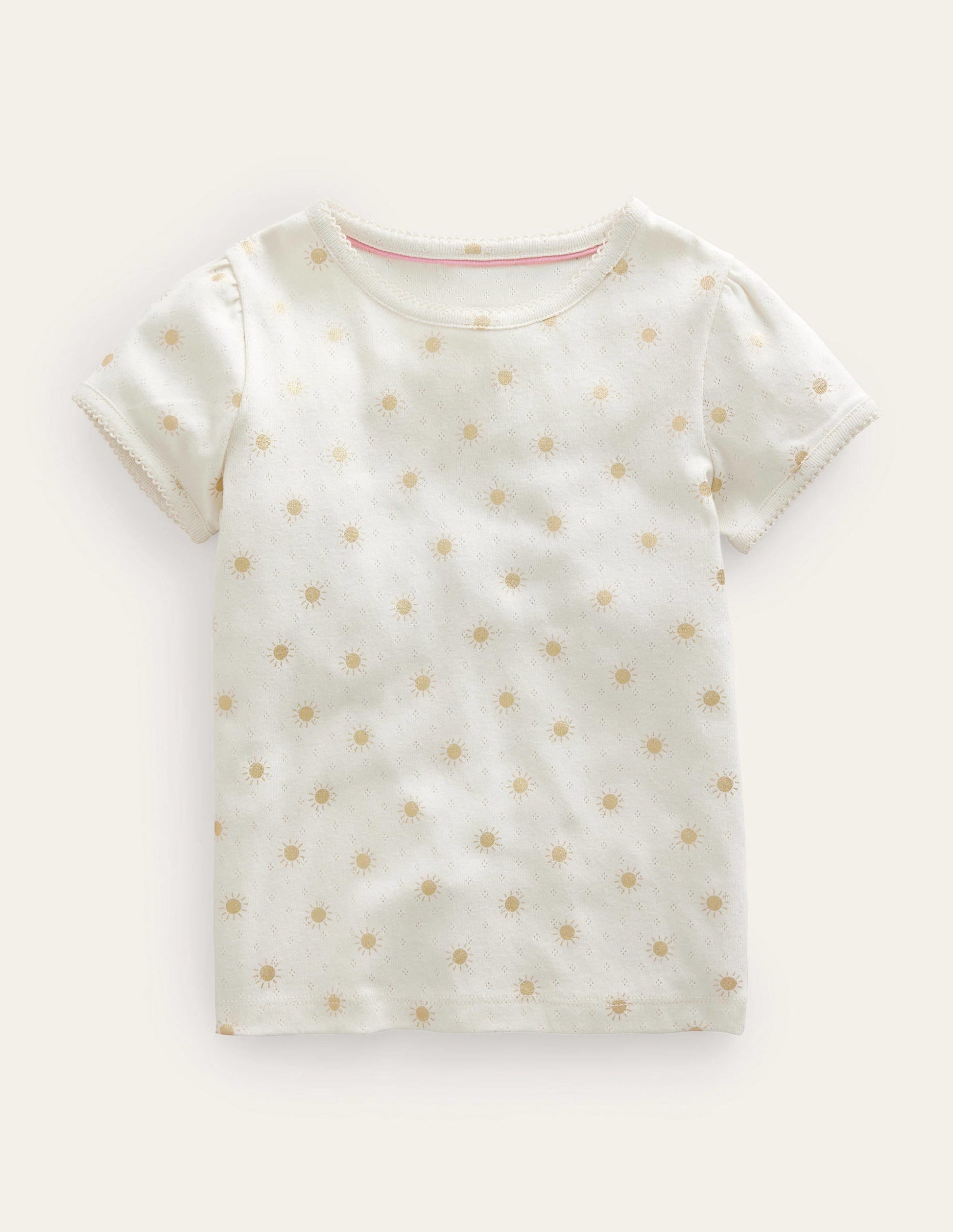 Short-Sleeved Pointelle Top-Ivory/Gold Suns-1