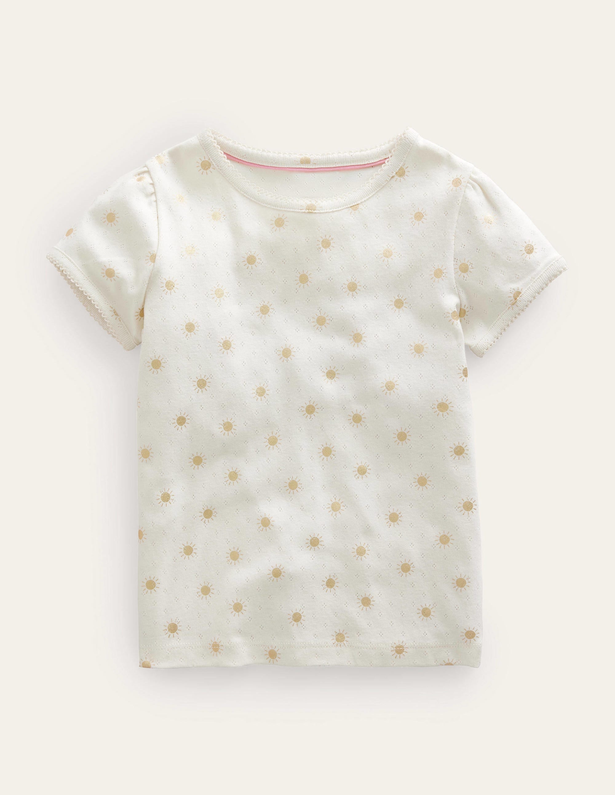 Short-Sleeved Pointelle Top-Ivory/Gold Suns - Image 1