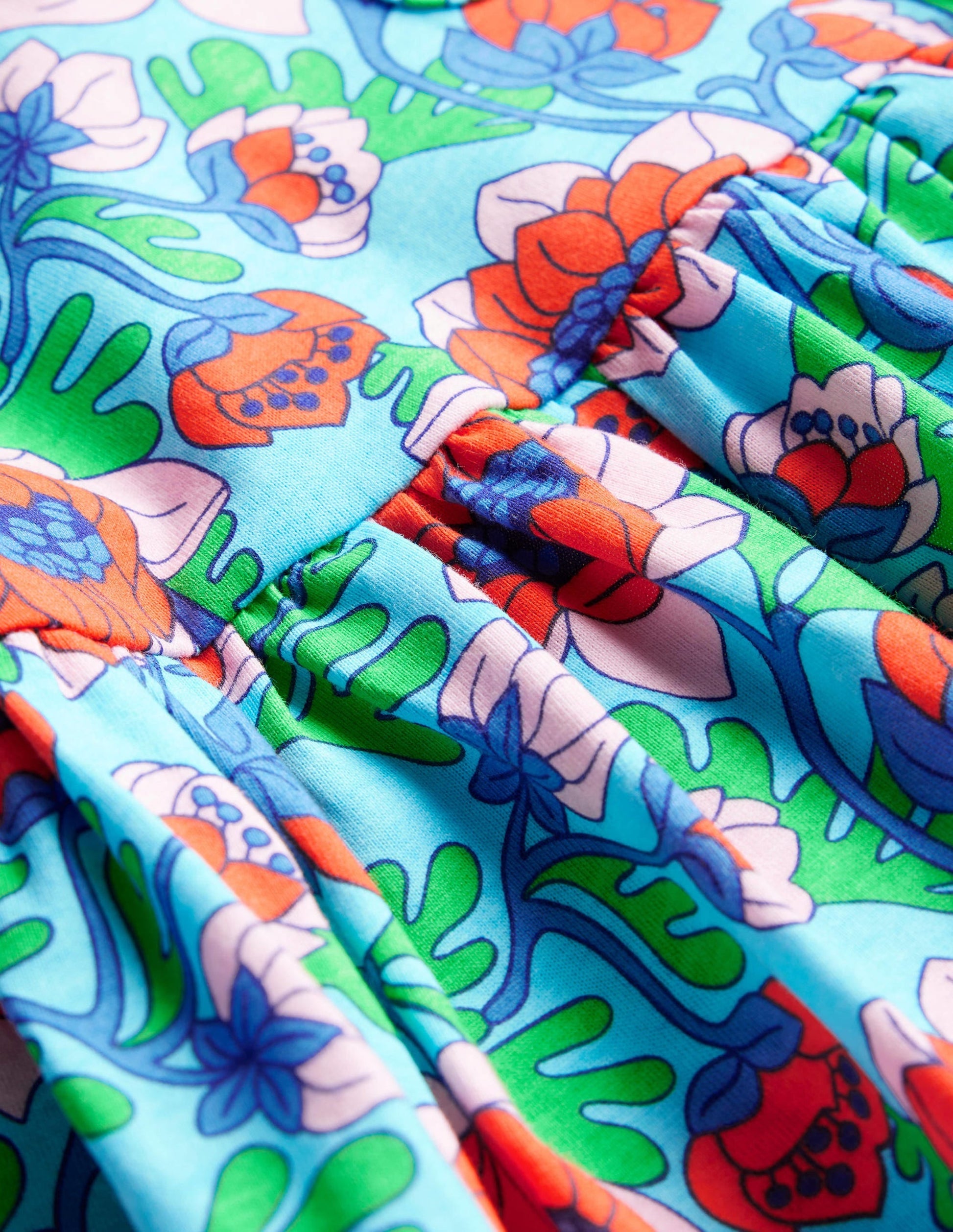 Short Sleeve Fun Jersey Dress-Aqua Blue Poppies-3