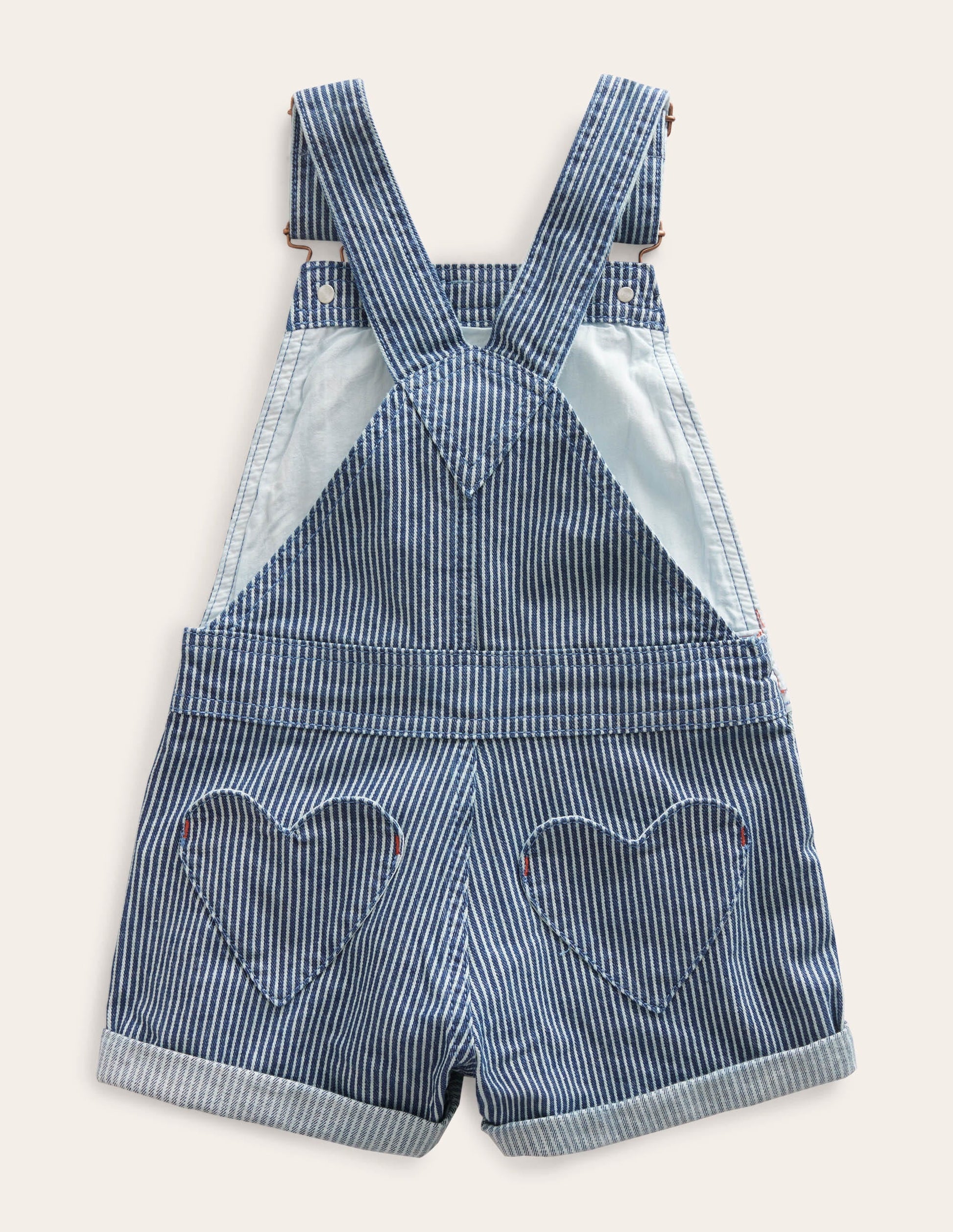 Heart Pocket Short Dungarees-Indigo Ticking-2