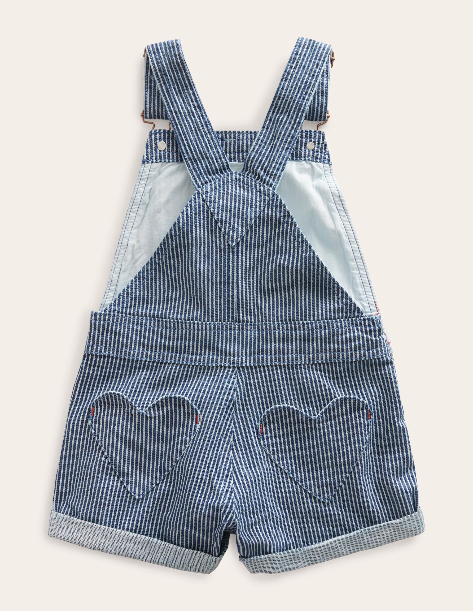 Heart Pocket Short Dungarees-Indigo Ticking - Image 2