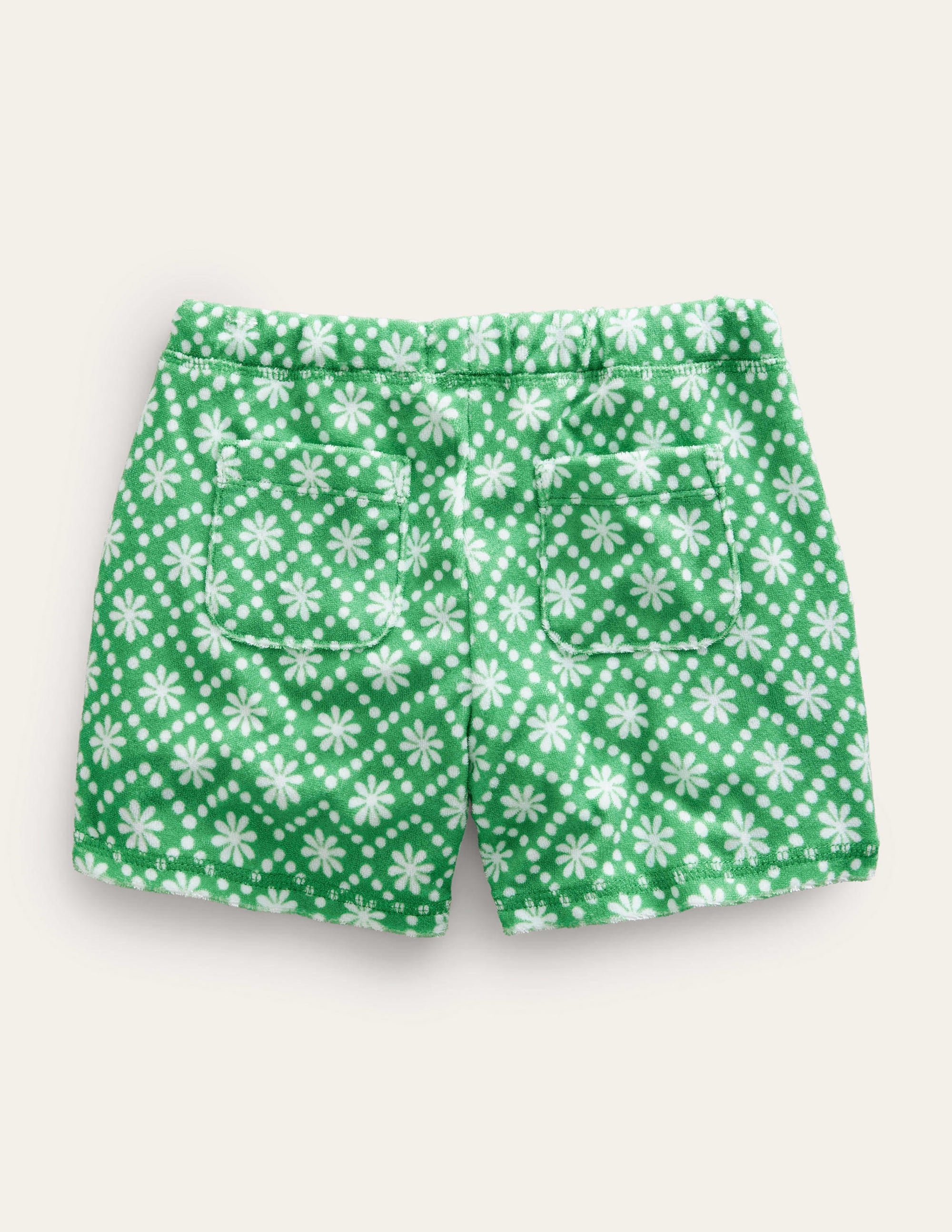 Printed Towelling Shorts-School Green Daisies - Image 2