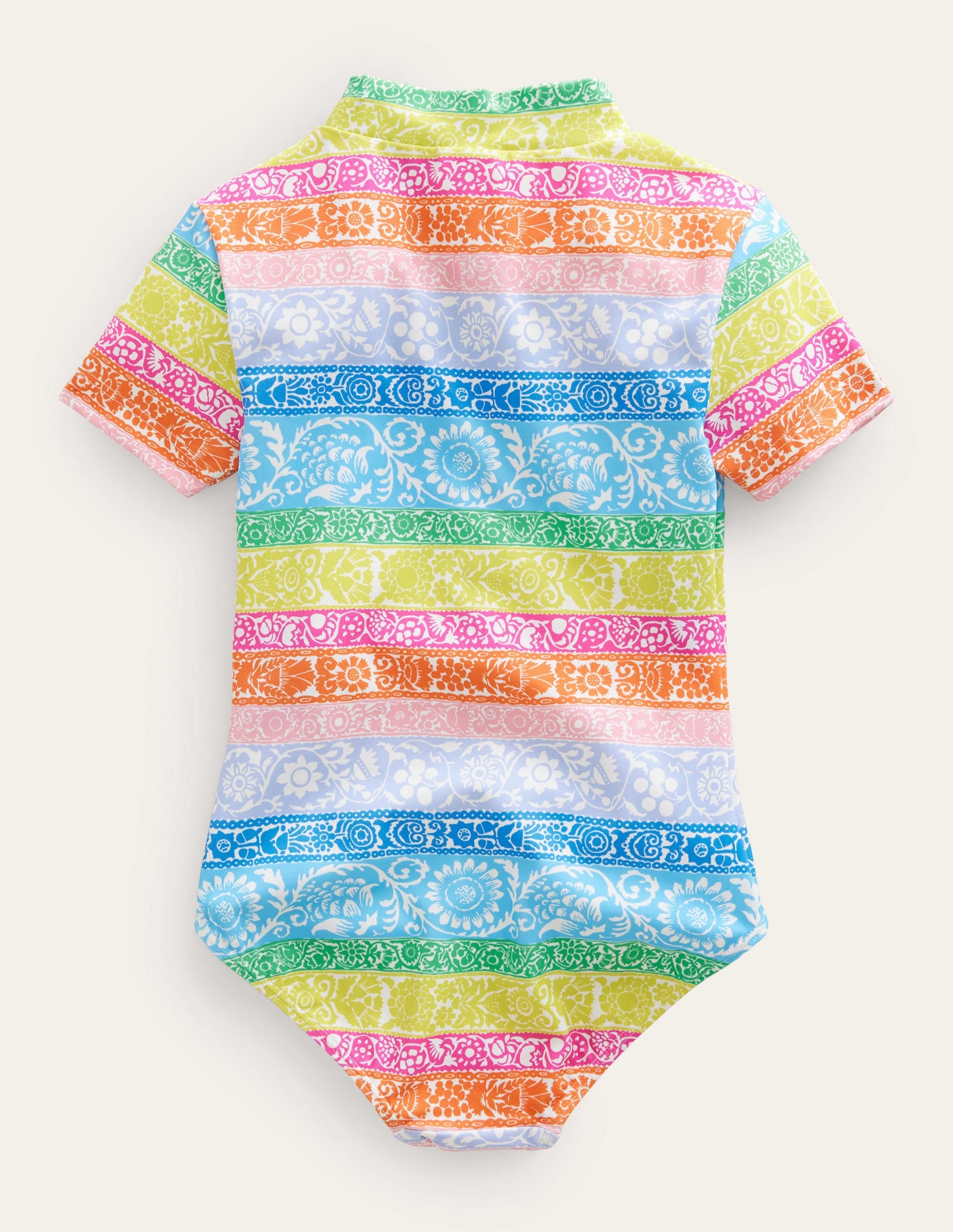 Short-sleeved Swimsuit-Ivory, Multi Wallpaper Stripe - Image 2
