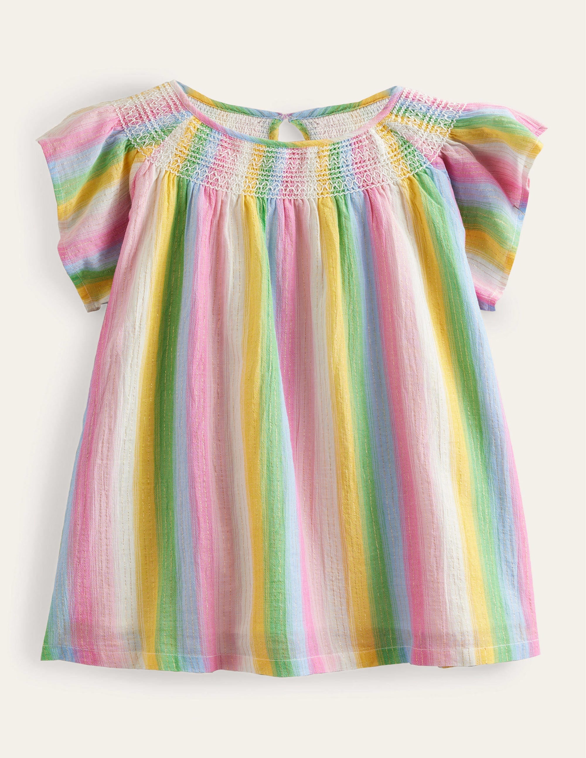 Woven Smocked Top-Rainbow Gradient Stripe - Image 1