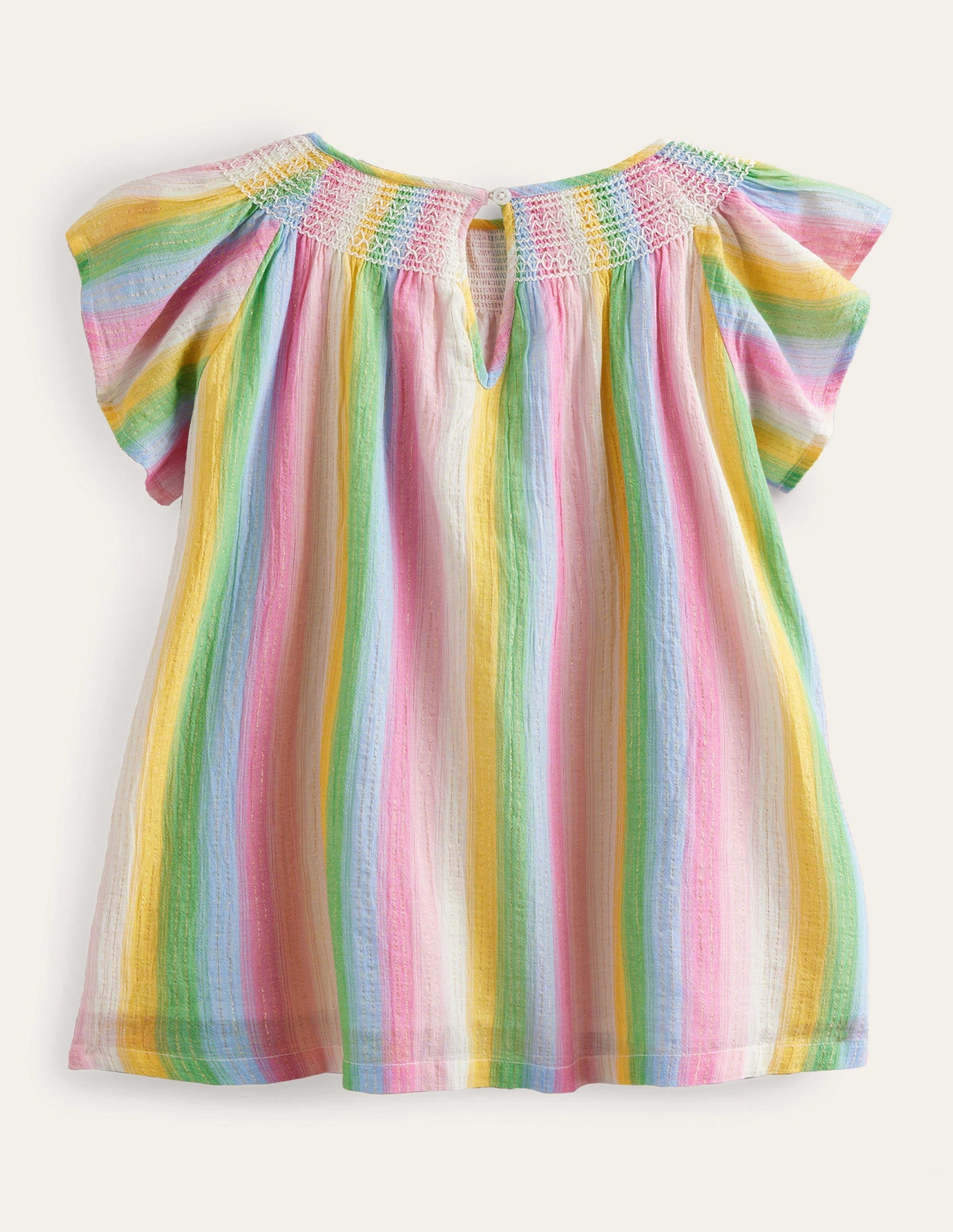 Woven Smocked Top-Rainbow Gradient Stripe-2