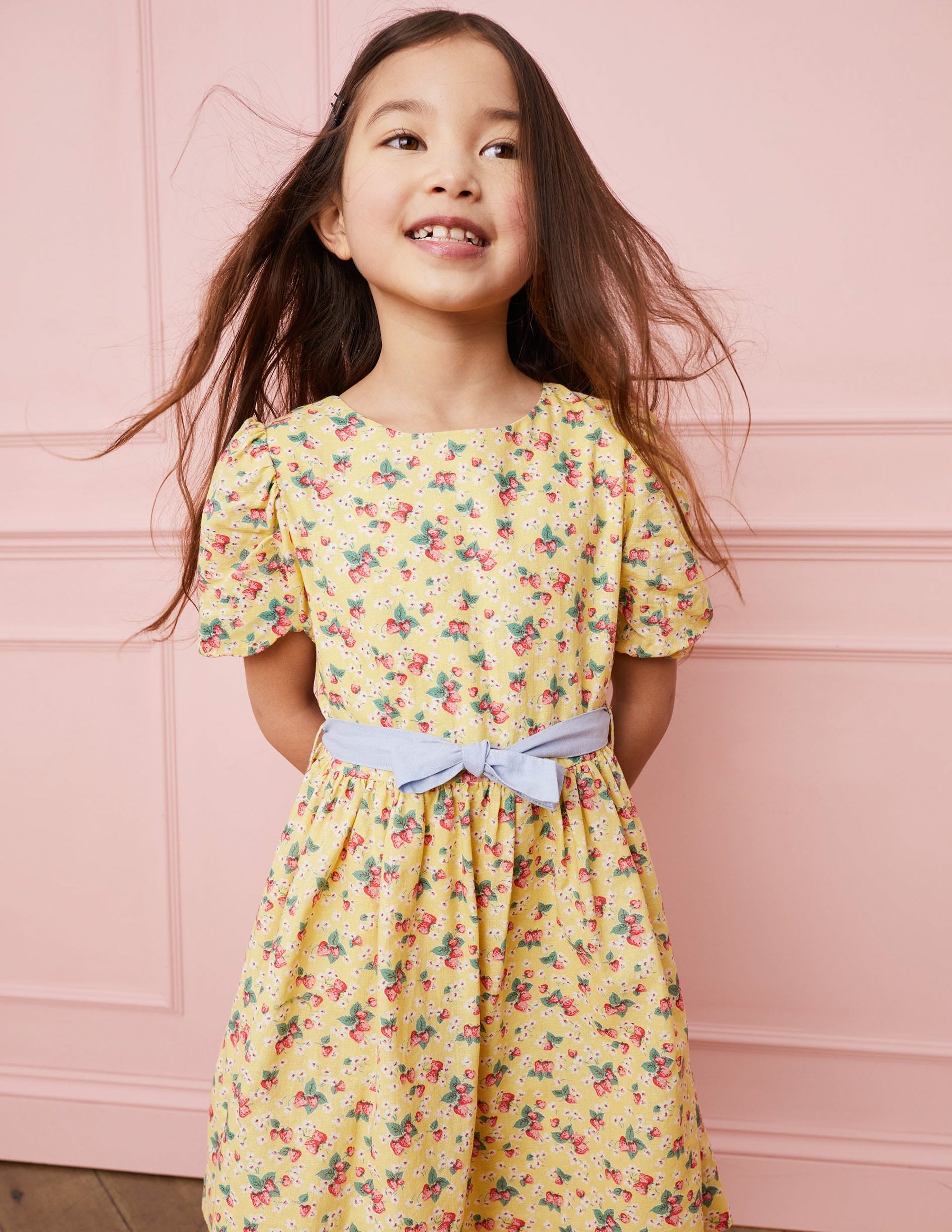 Cotton Linen Vintage Dress-Buttercup Strawberry Ditsy - Image 4
