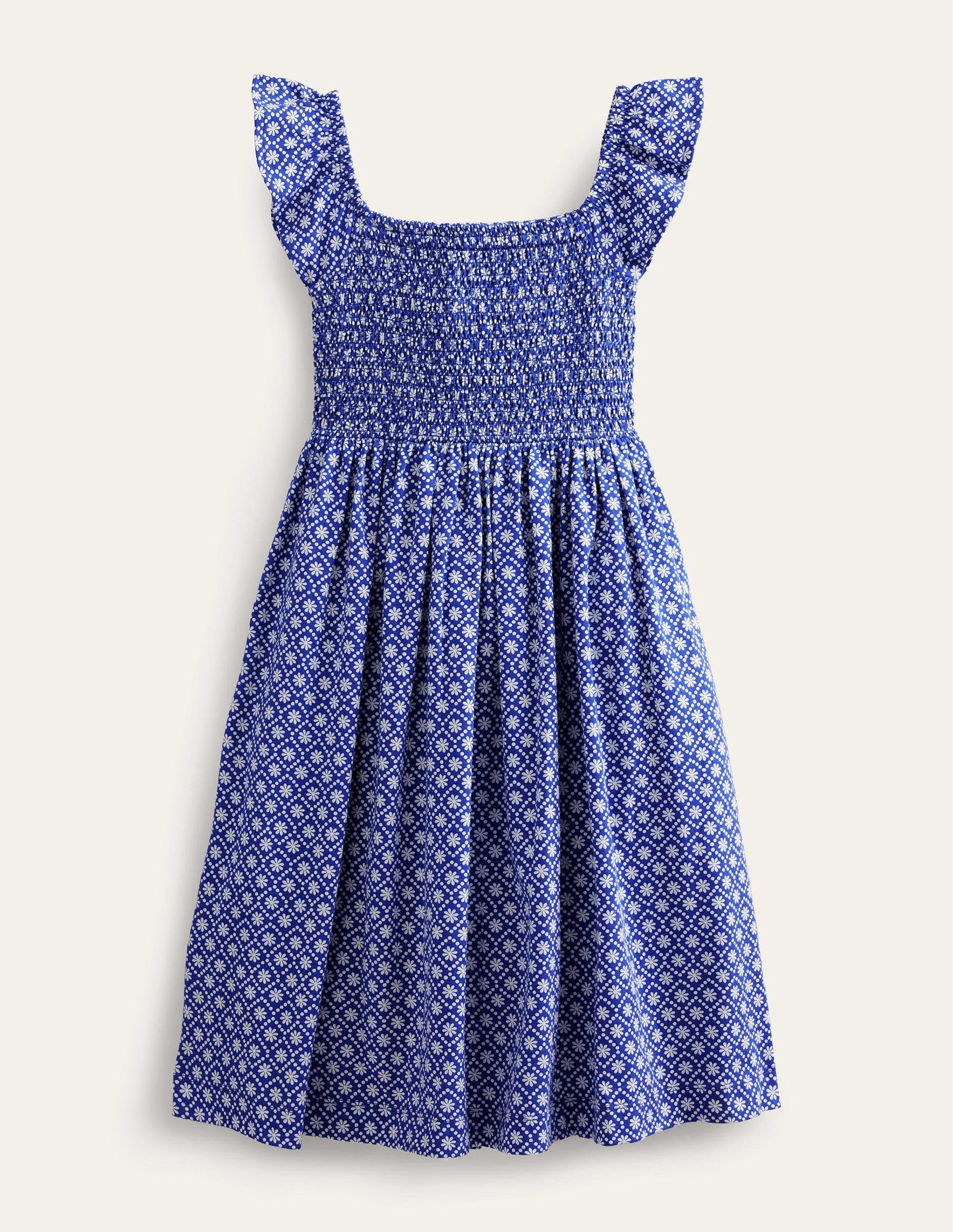 Shirred Jersey Dress-Blue Daisy-1