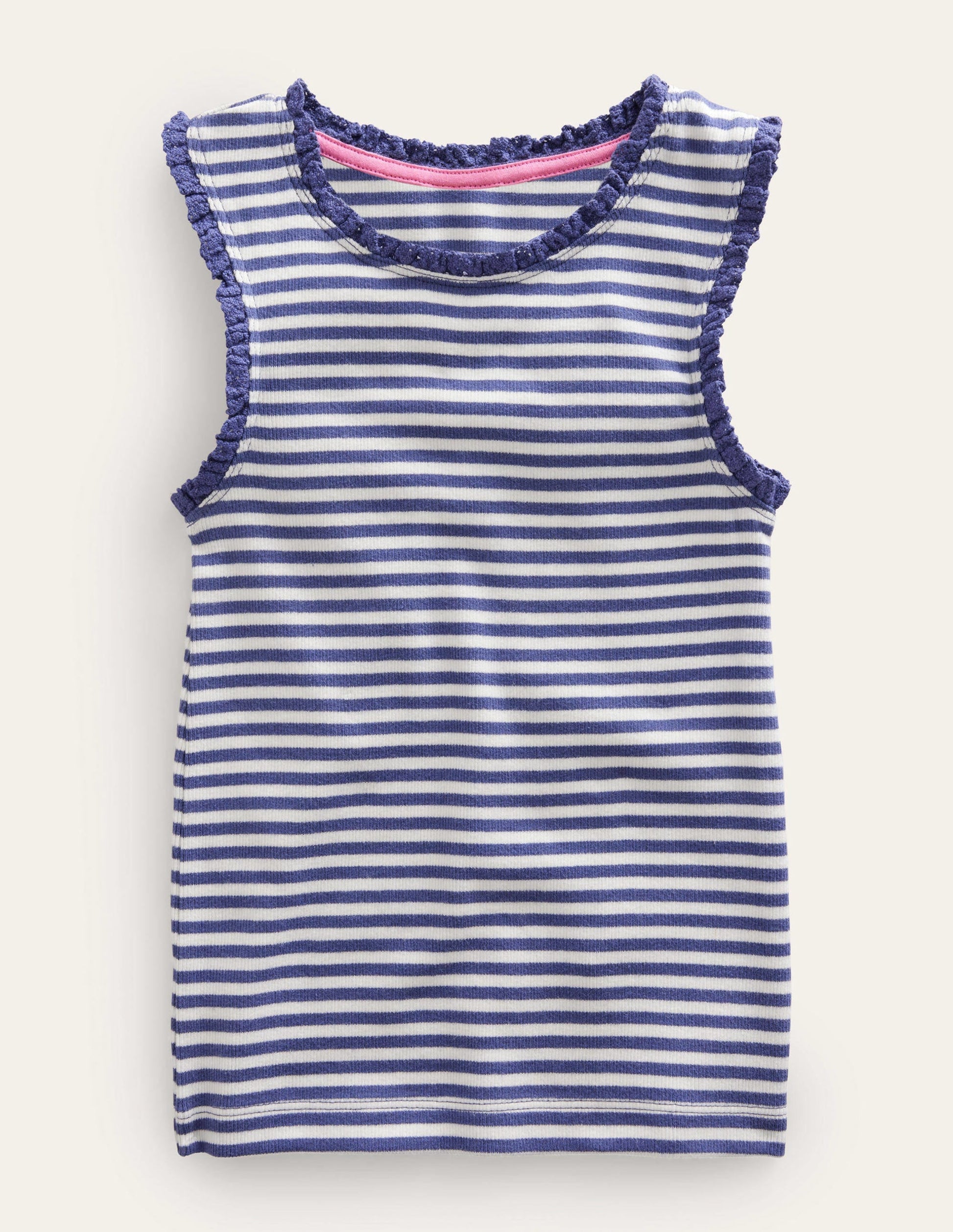 Ribbed Lace Trim Vest-Ivory/Starboard Blue-1
