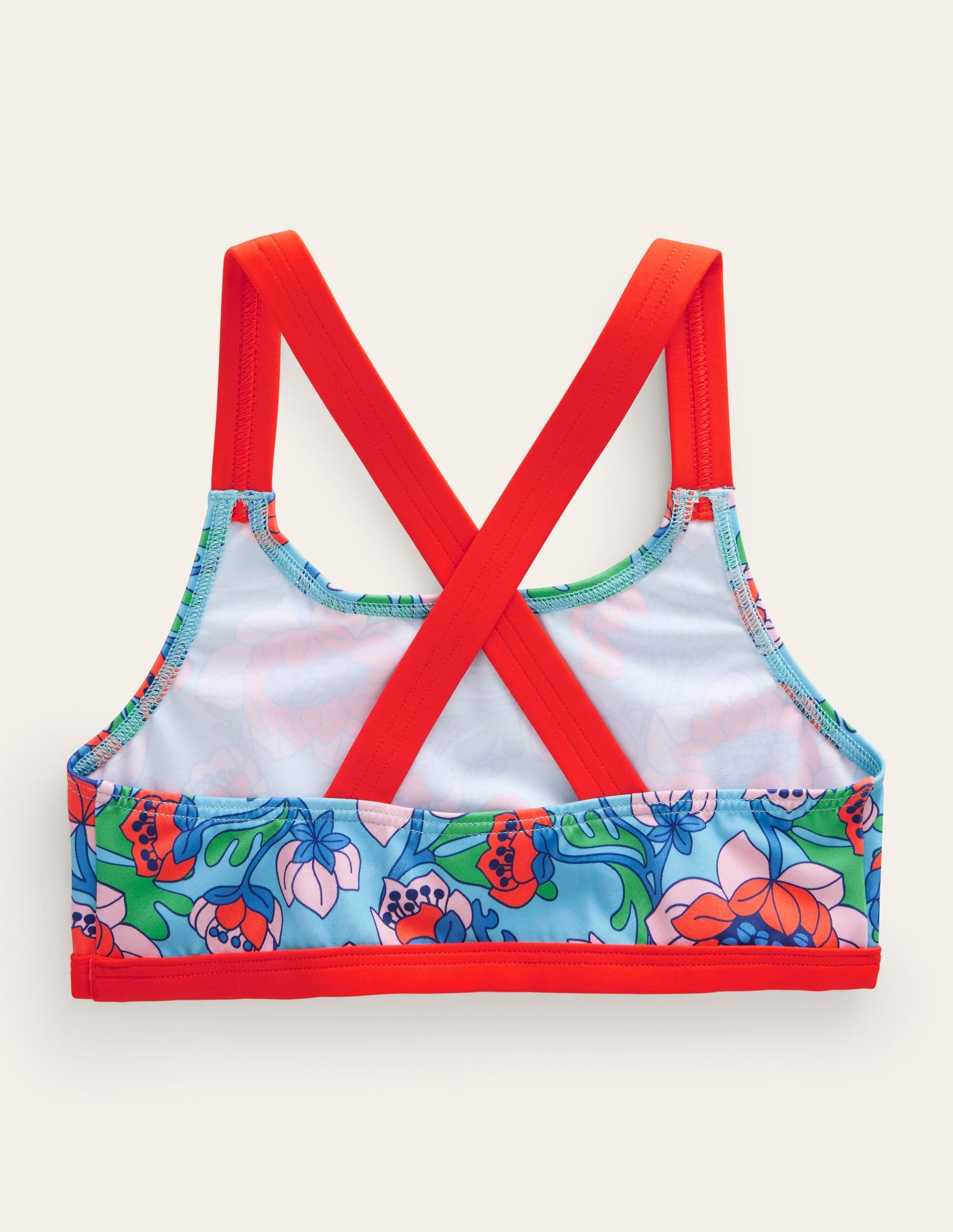 Cross Back Bikini Top-Red Poppy Spring Time Floral-2