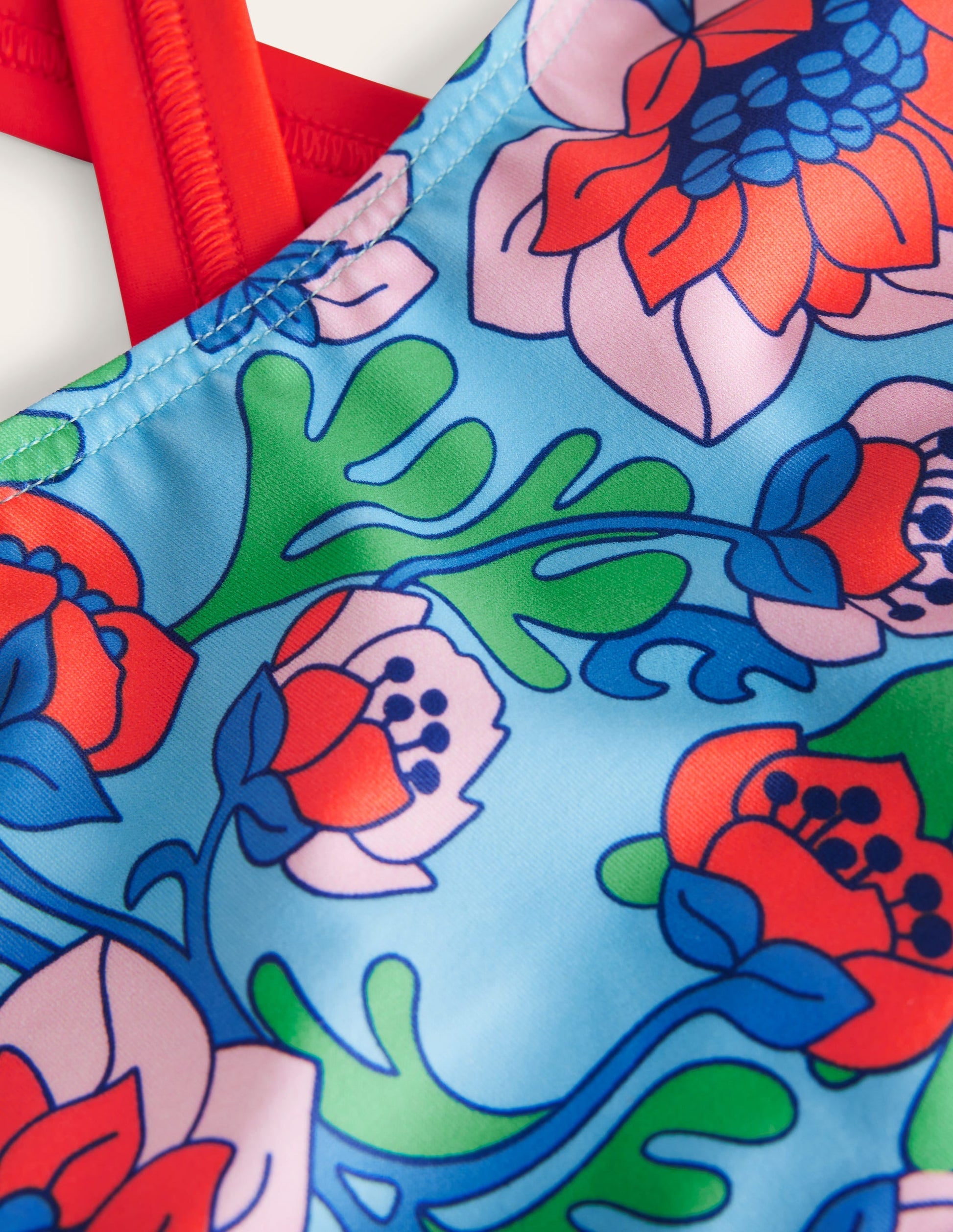 Cross Back Bikini Top-Red Poppy Spring Time Floral-3