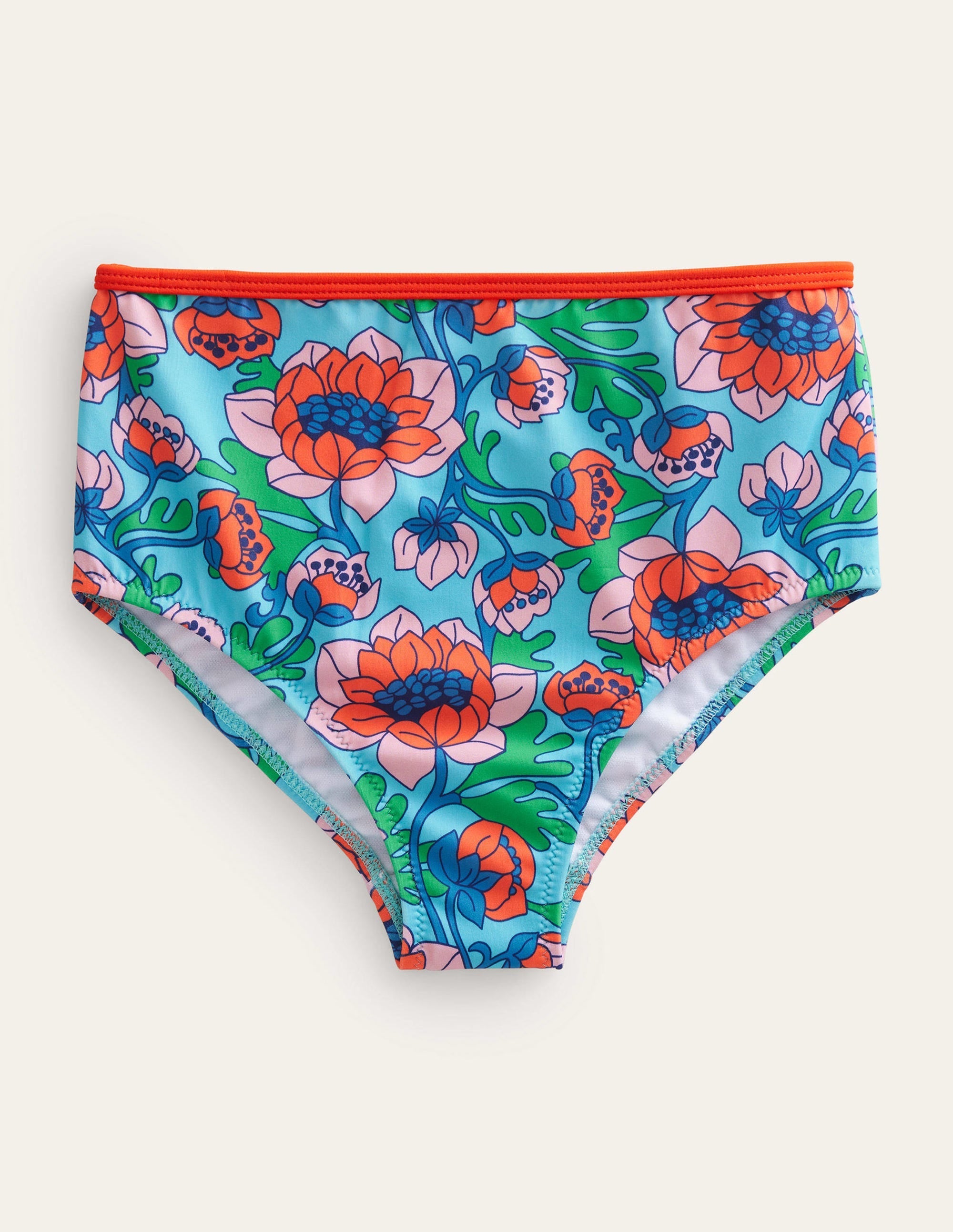 High Waisted Bikini Bottoms-Red Poppy Spring Time Floral - Image 1