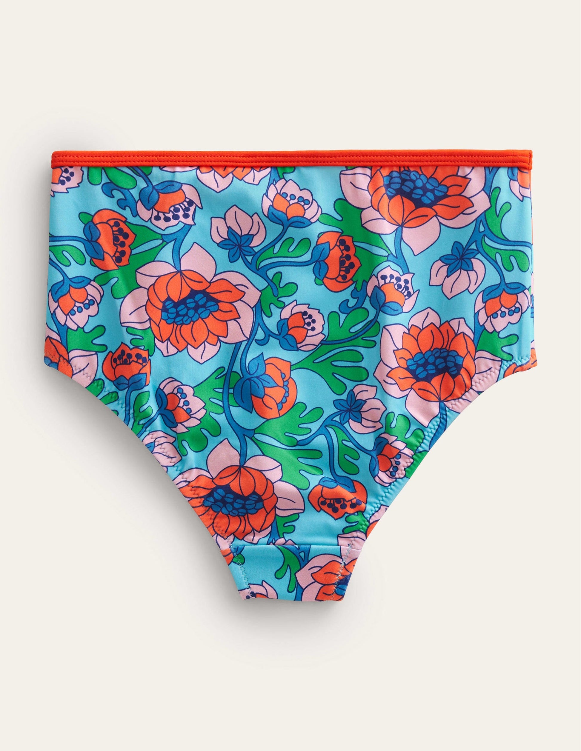 High Waisted Bikini Bottoms-Red Poppy Spring Time Floral-2