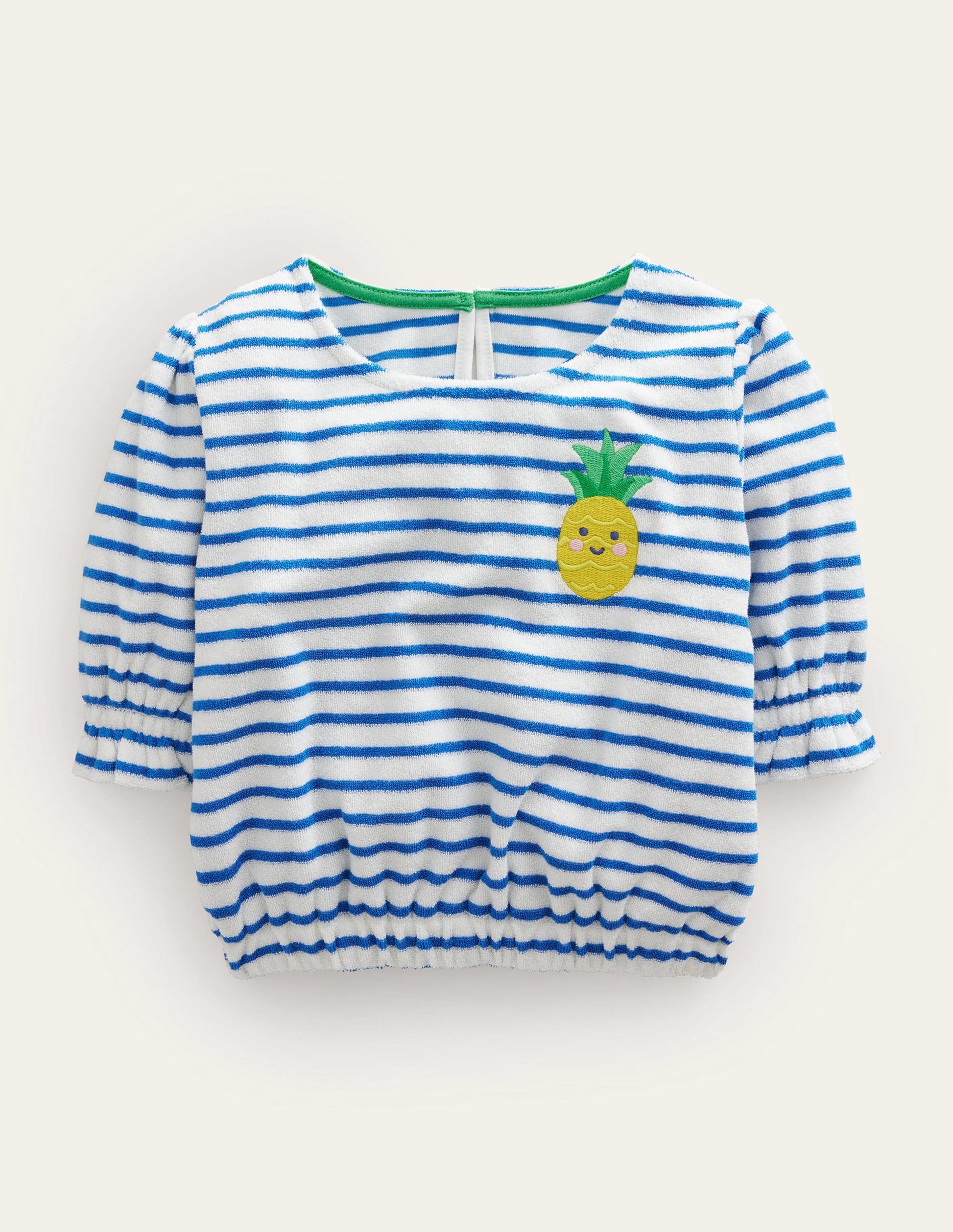Embroidered Towelling Top-Cabana Blue/Ivory Pineapple-1