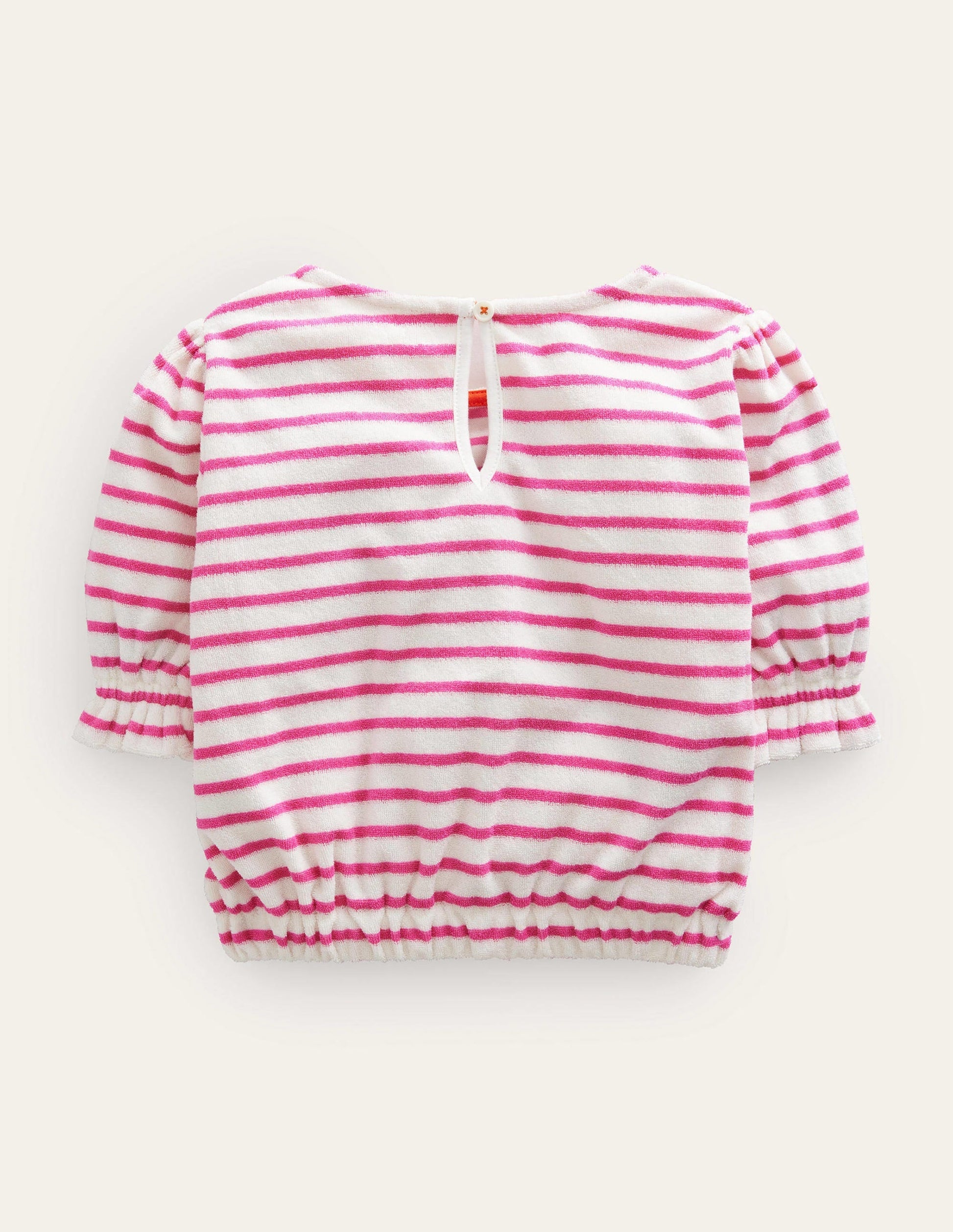 Embroidered Towelling Top-Tickled Pink/Ivory Rainbow-2