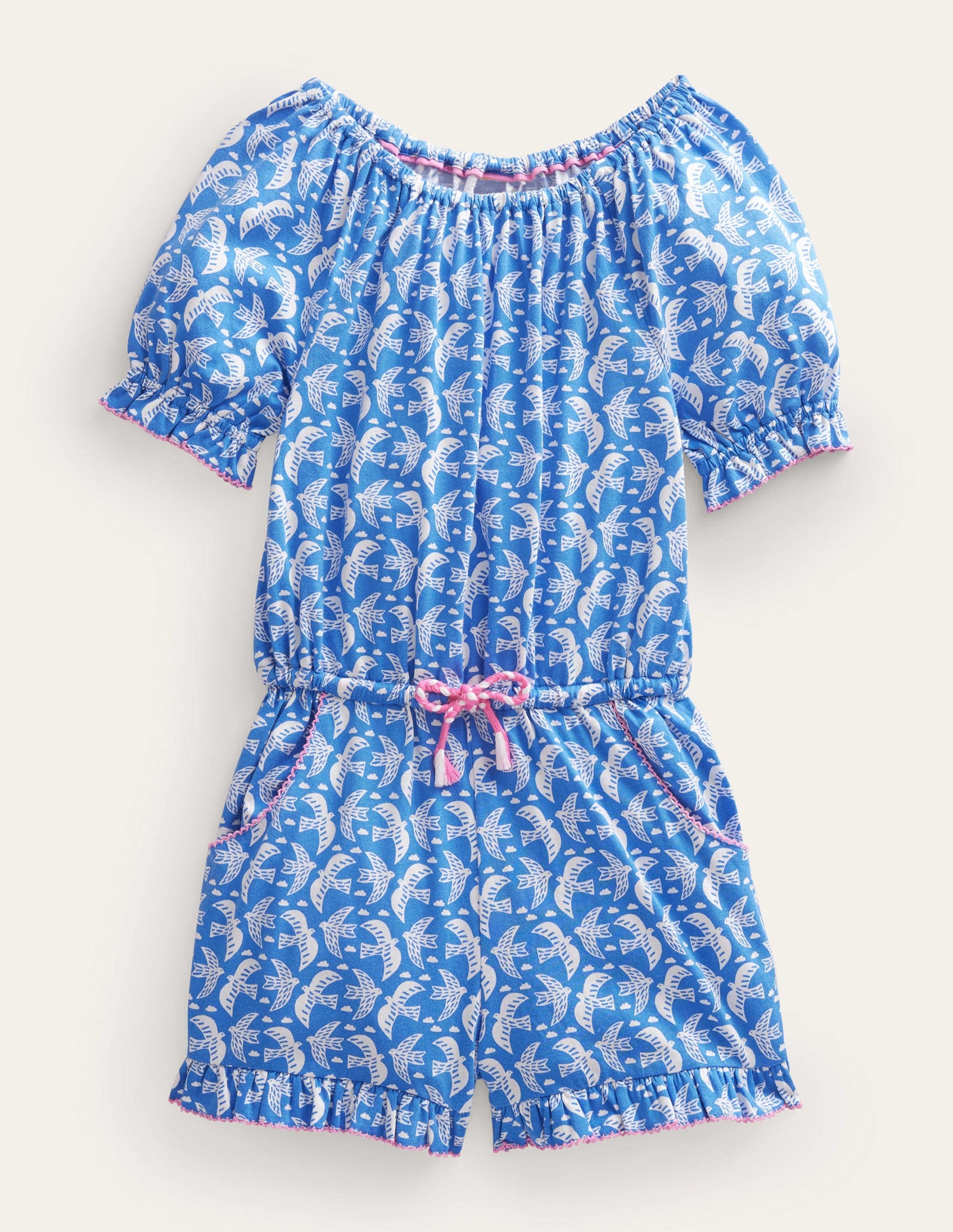 Printed Jersey Playsuit-Cabana Blue Birds-1