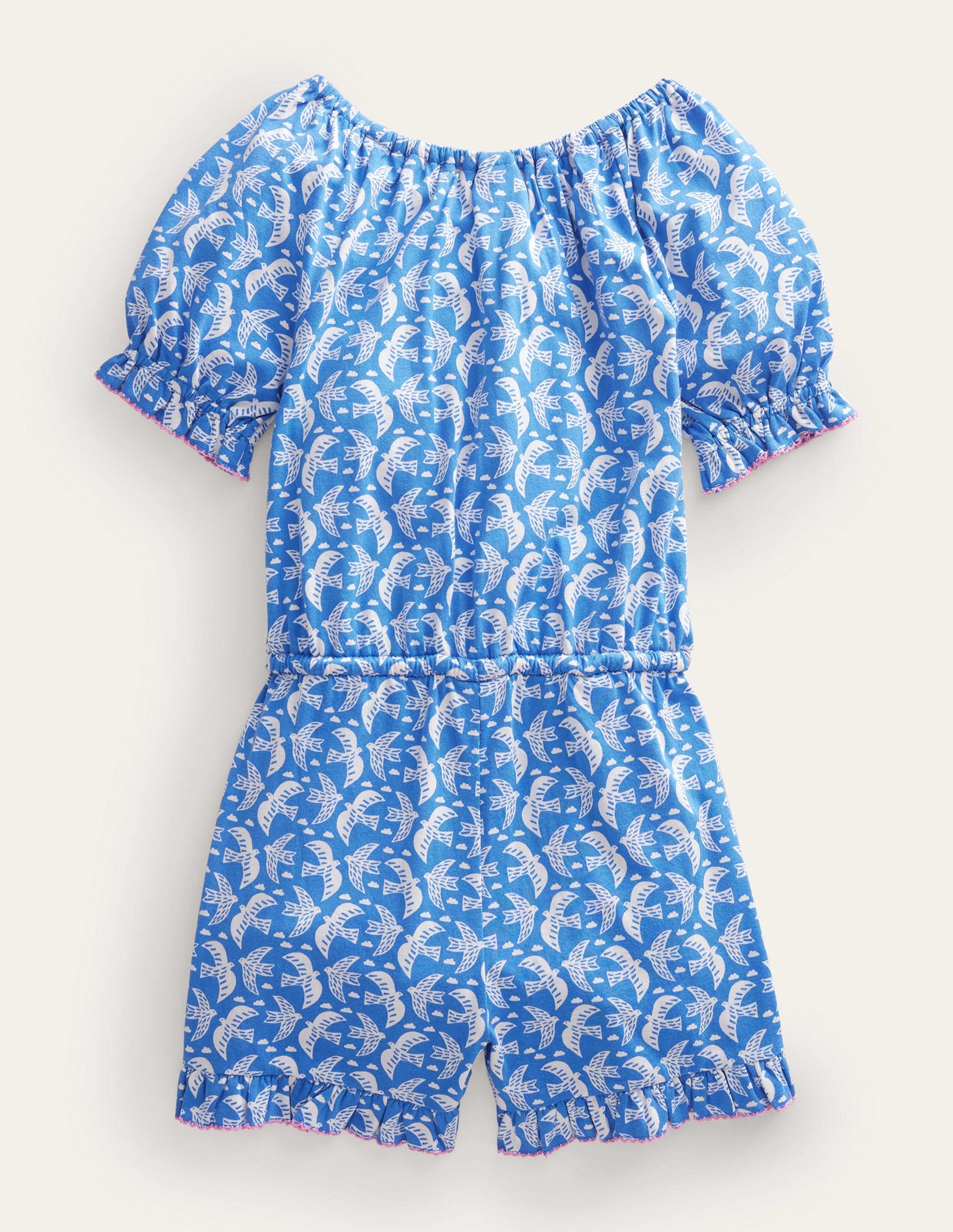 Printed Jersey Playsuit-Cabana Blue Birds-2
