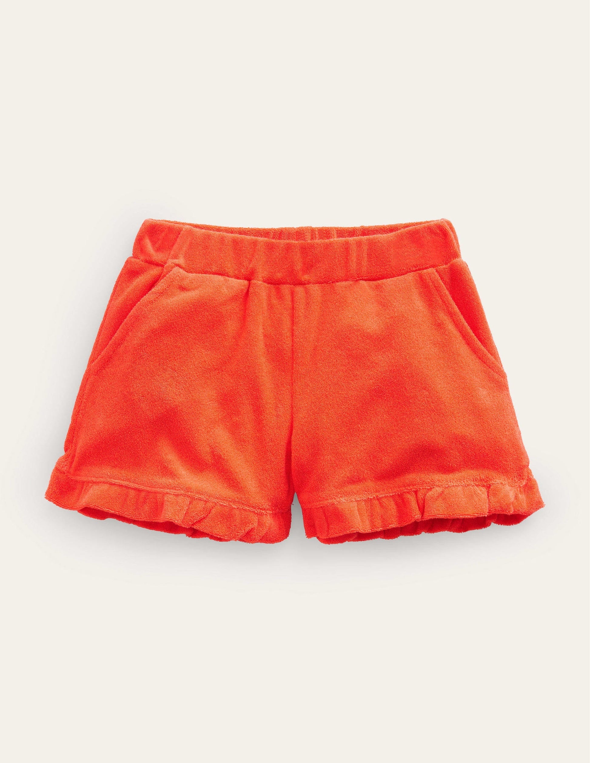 Frill Hem Towelling Shorts-Mandarin Orange-1
