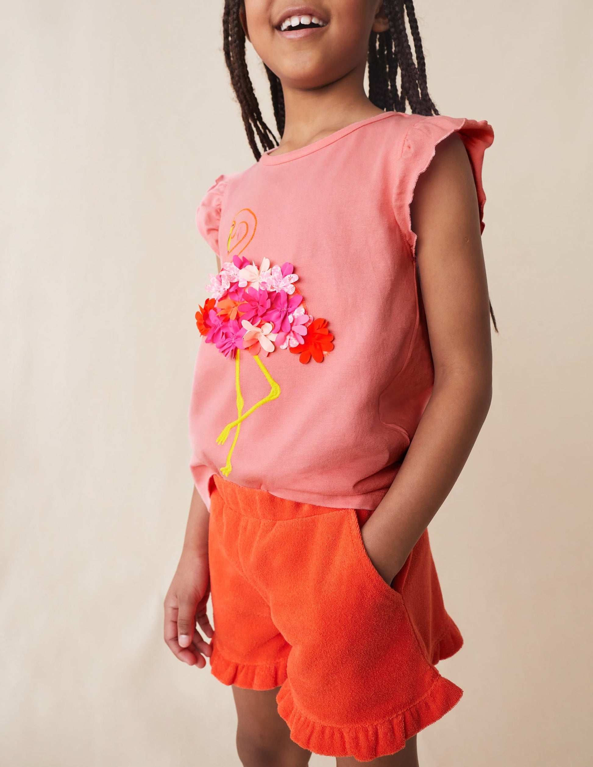 Frill Hem Towelling Shorts-Mandarin Orange-4