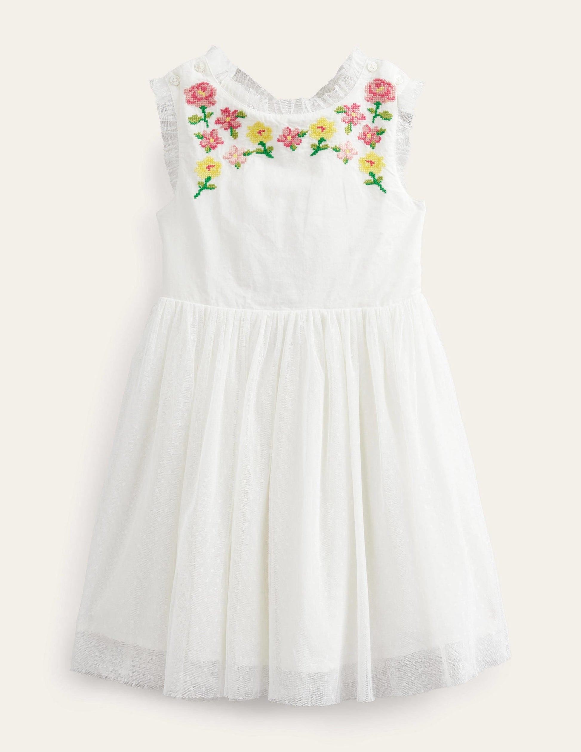 Embroidered Cross-Back Dress-Ivory-1