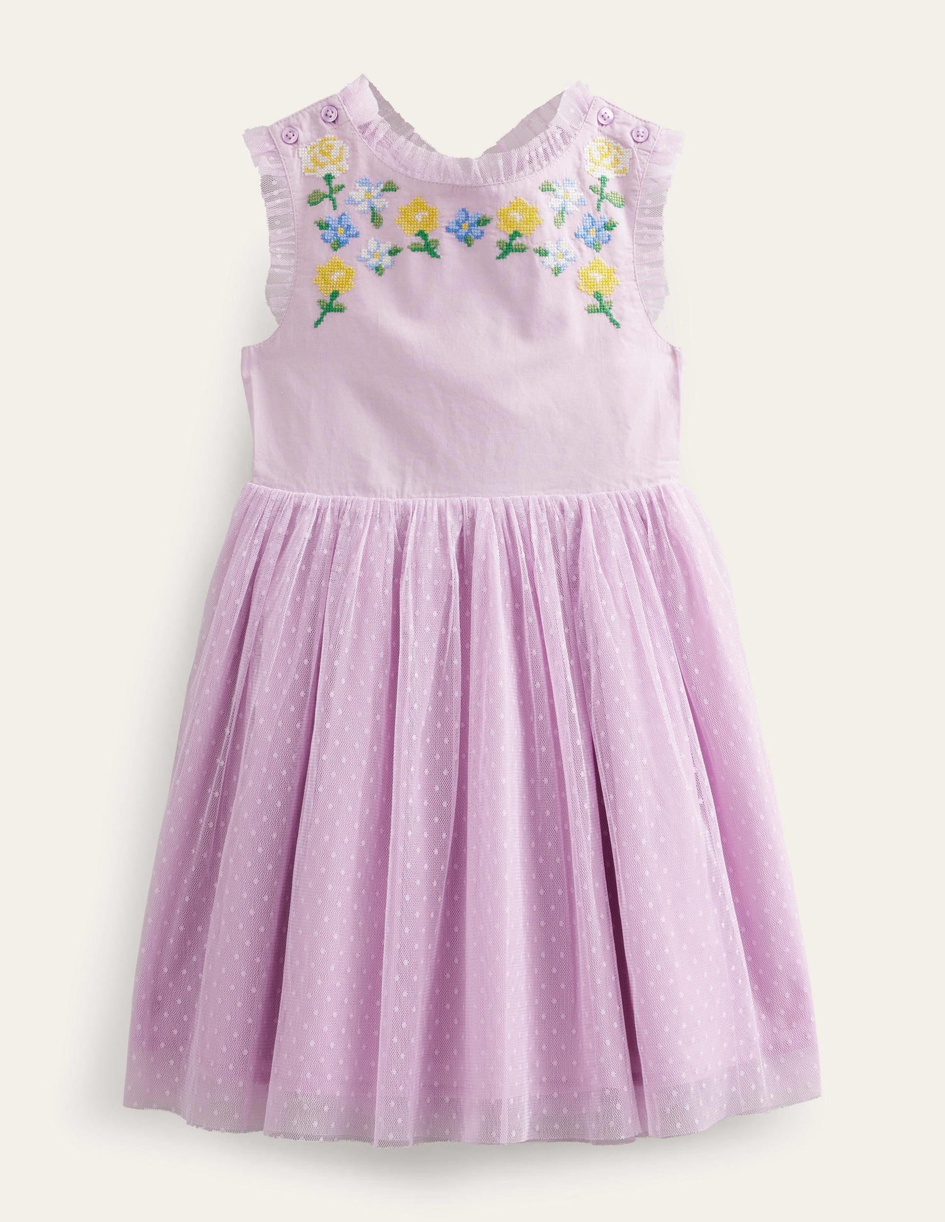 Embroidered Cross-Back Dress-Pale Purple-1