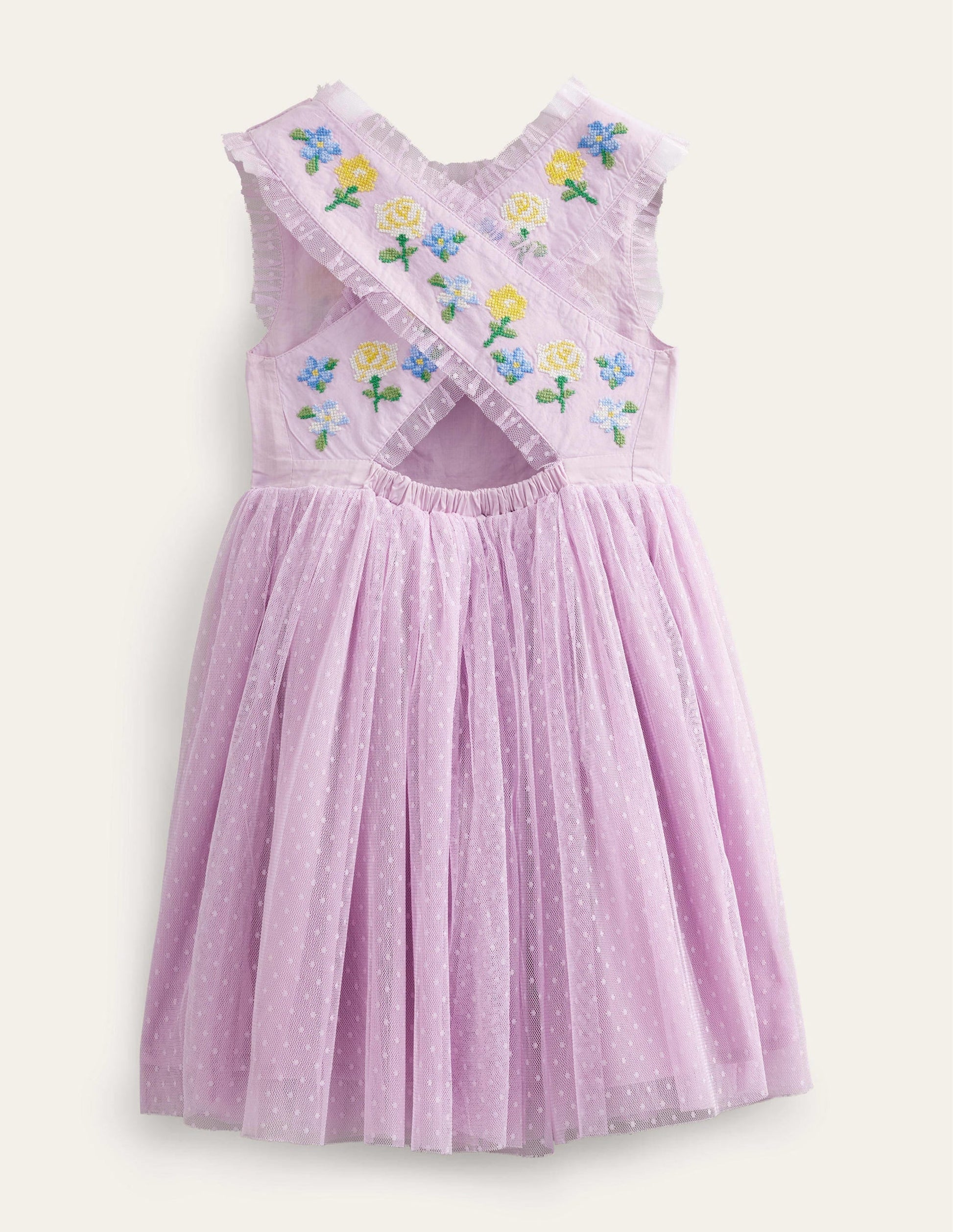 Embroidered Cross-Back Dress-Pale Purple-2