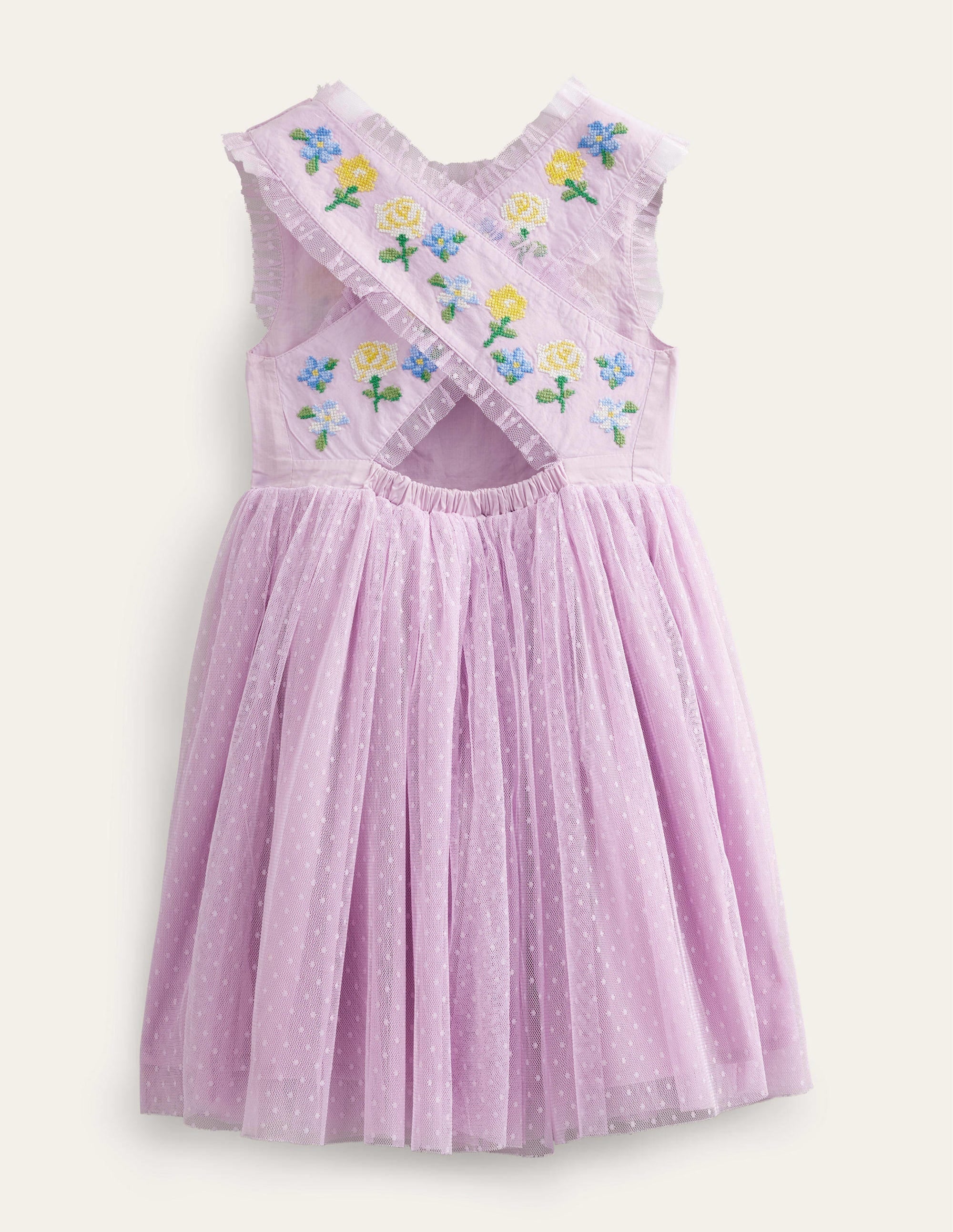 Embroidered Cross-Back Dress-Pale Purple - Image 2