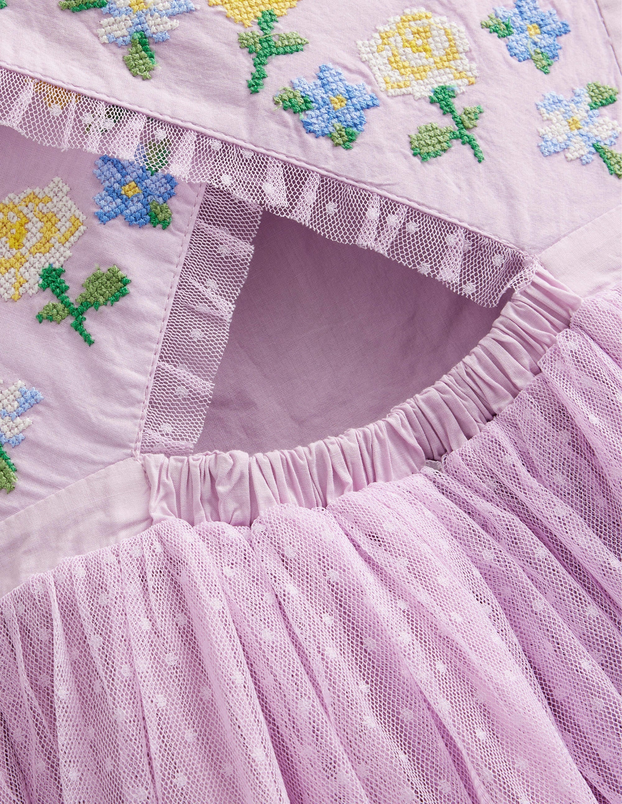 Embroidered Cross-Back Dress-Pale Purple - Image 3