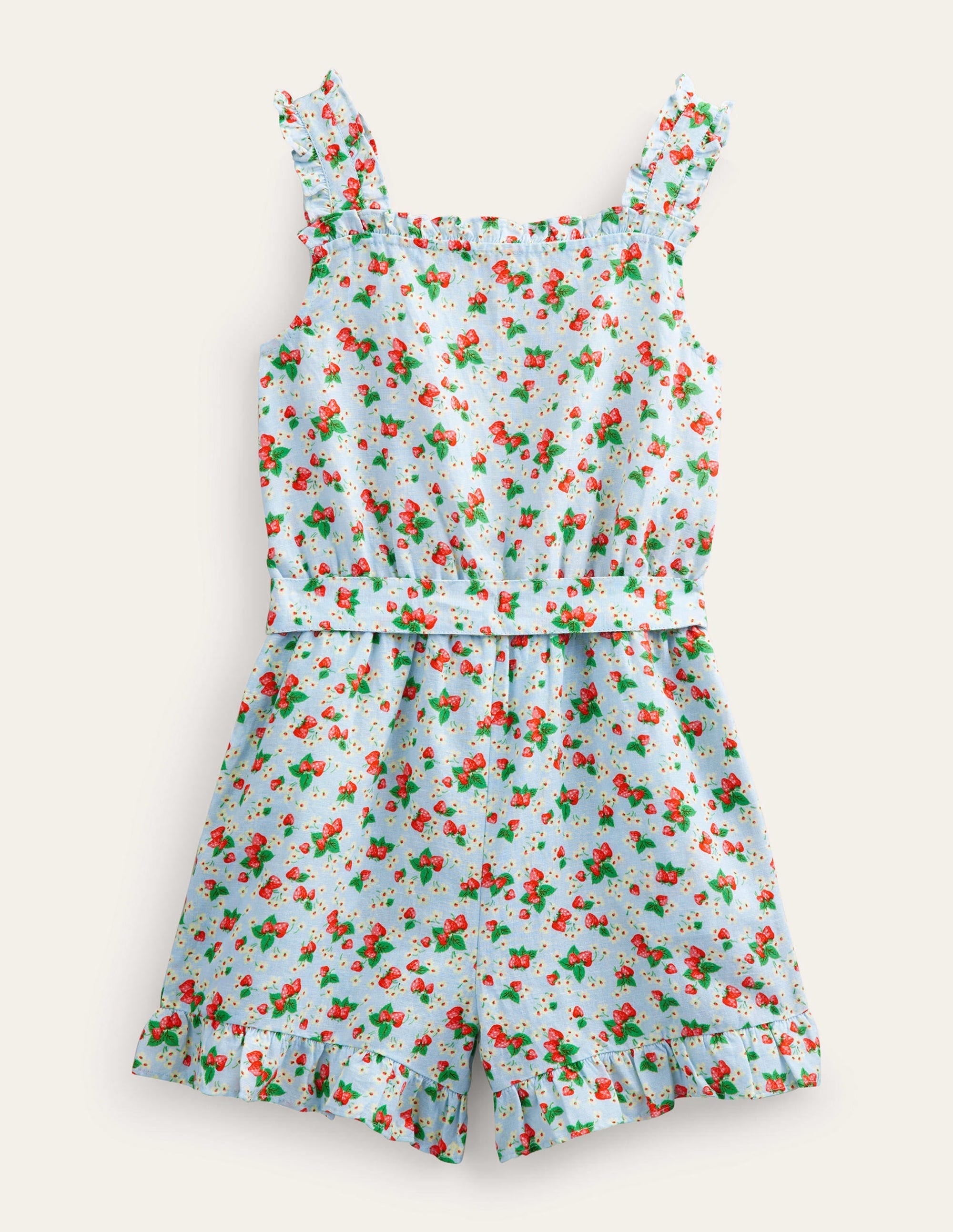 Linen-Cotton Ruffle Playsuit-Surf Strawberry Ditsy - Image 2