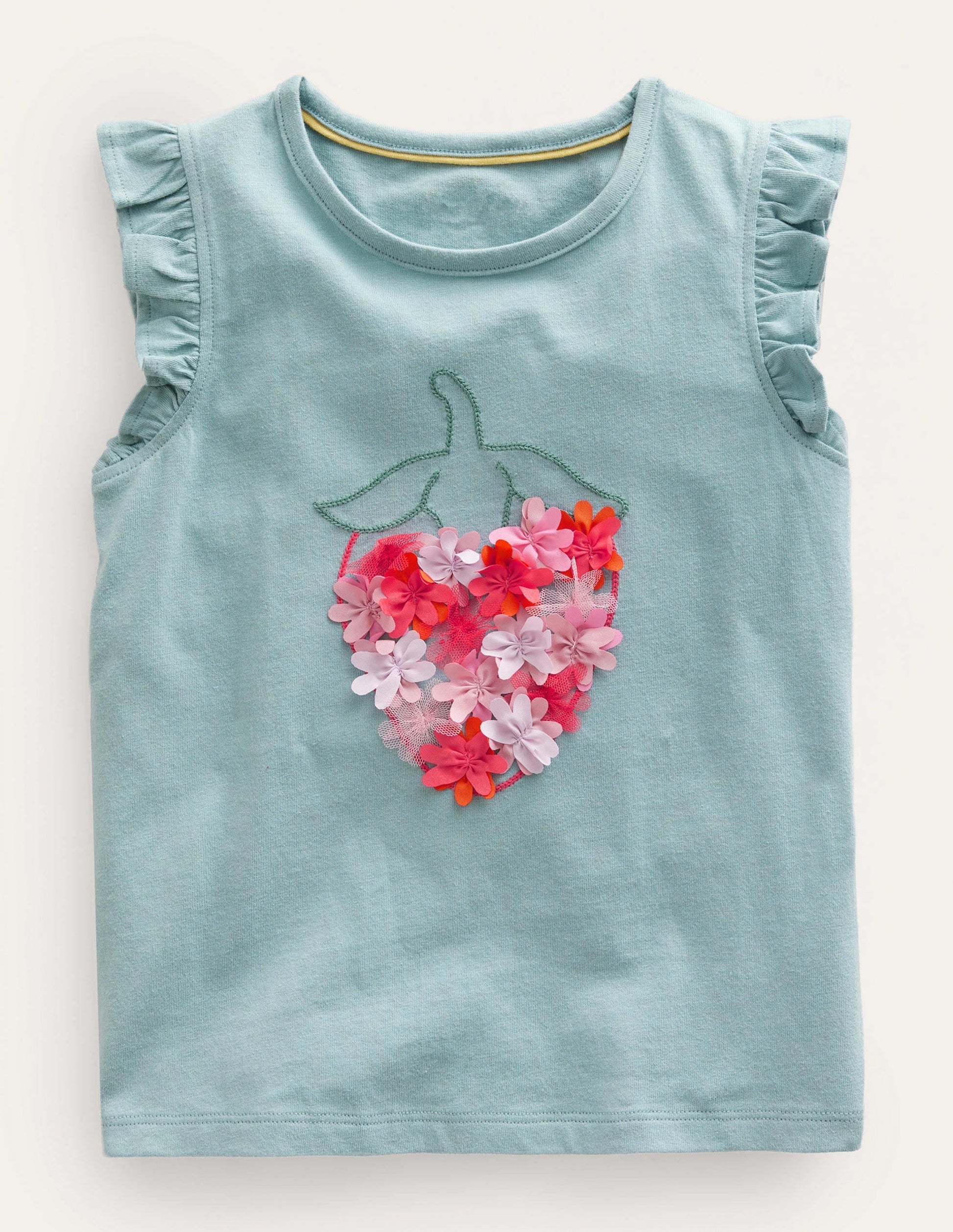 Embroidered Flutter Top-Tourmaline Blue Strawberry-1