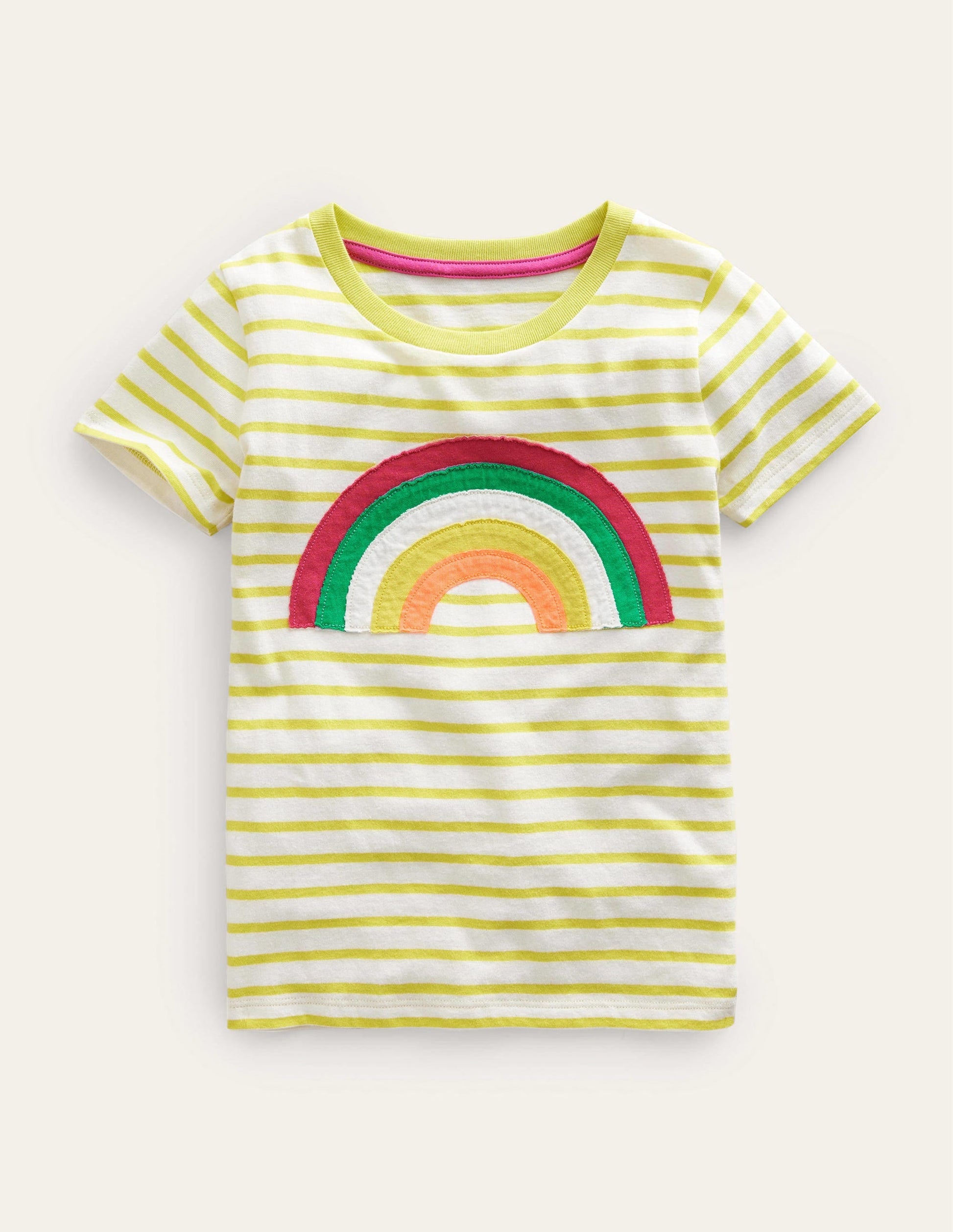 Appliqué Rainbow T-shirt-Gooseberry Yellow/Ivory-1